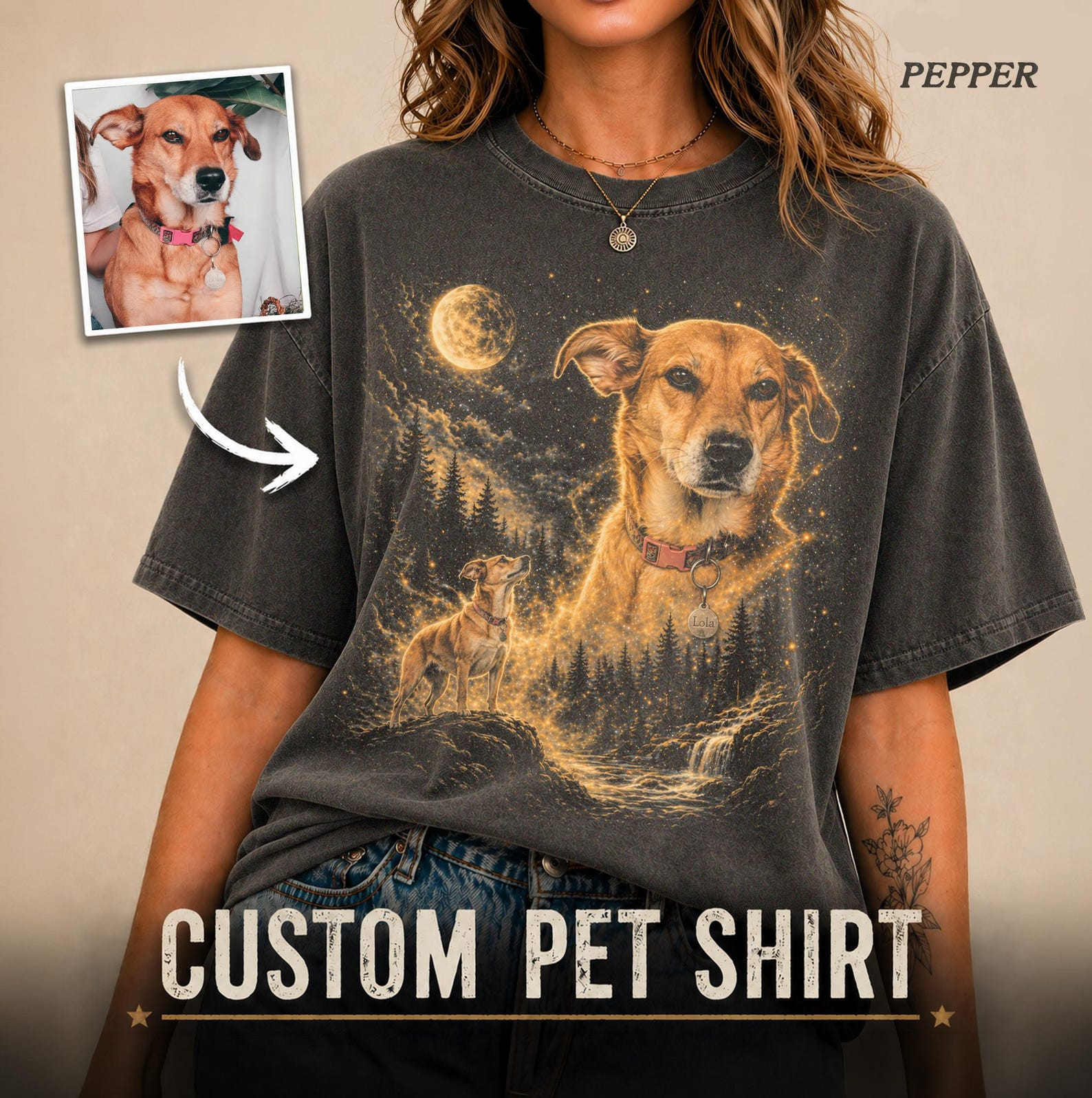 Custom Pet Photo Shirt Personalized Dog Howling Moon Tee S-2XL gallery