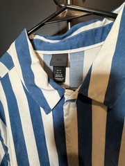 H&M Regular Fit Blue and White Bold Striped Short Sleeve Shirt