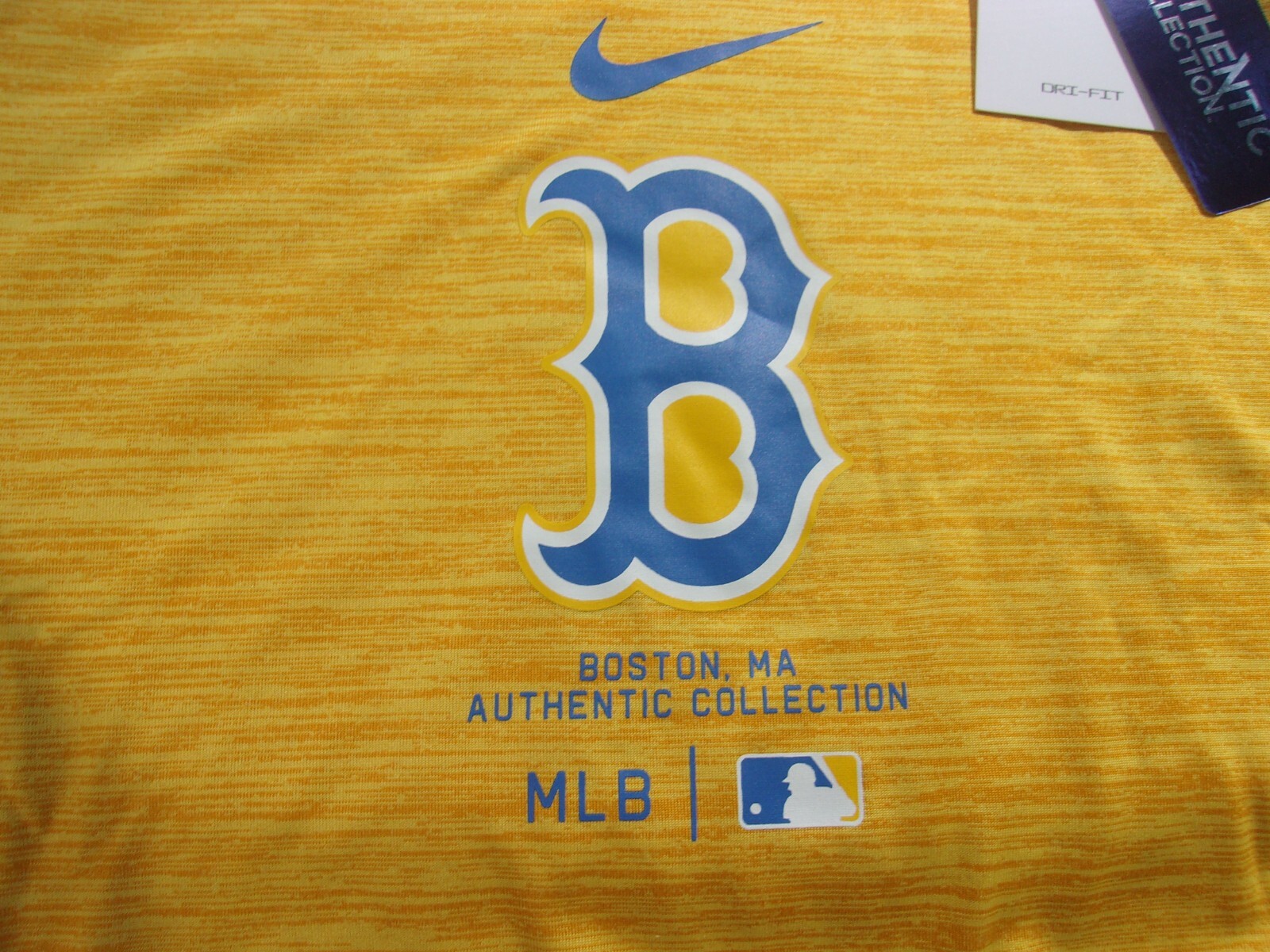 NWT Nike dri fit T, Boston Red Sox, B, men's L, XL, heather gold, MLB, polyester gallery