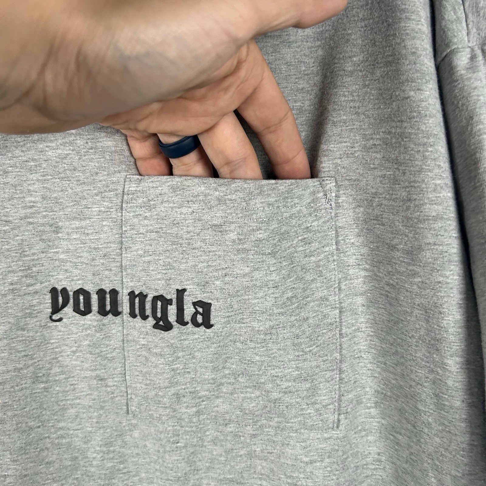 YoungLA Shirt Mens XL Gray Minimal Logo Graphic Tee Pocket Streetwear Casual gallery