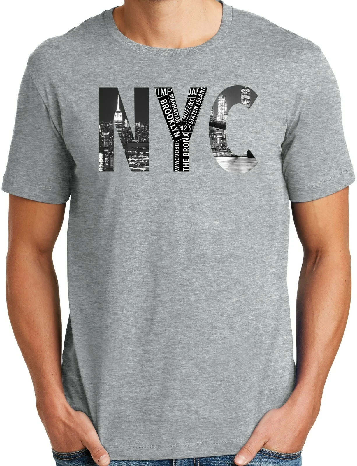 Patriotic NYC Photo Letter T shirt Tee Size unisex Large gray HANES gallery