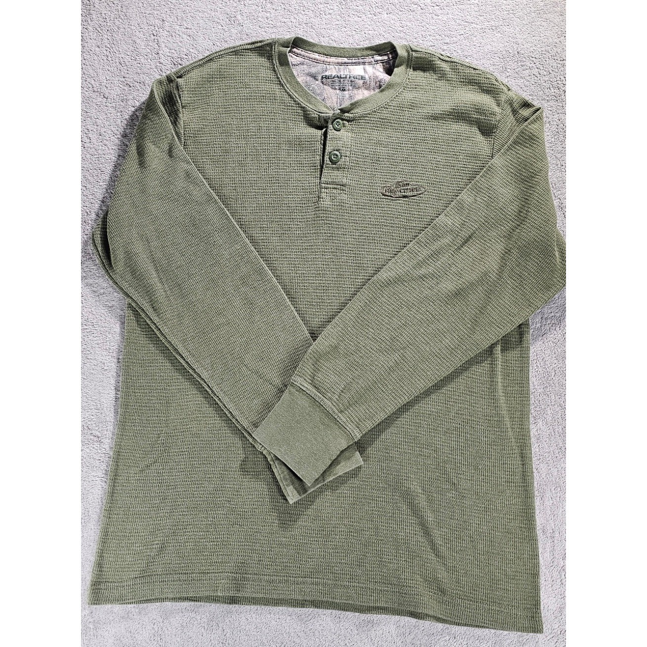 Realtree Mens Waffle Knit Thermal Henley Shirt Olive Green Long Sleeve Medium gallery