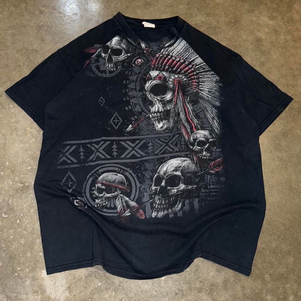 Vintage Y2K Native American Skeleton grunge Baggy T-shirt