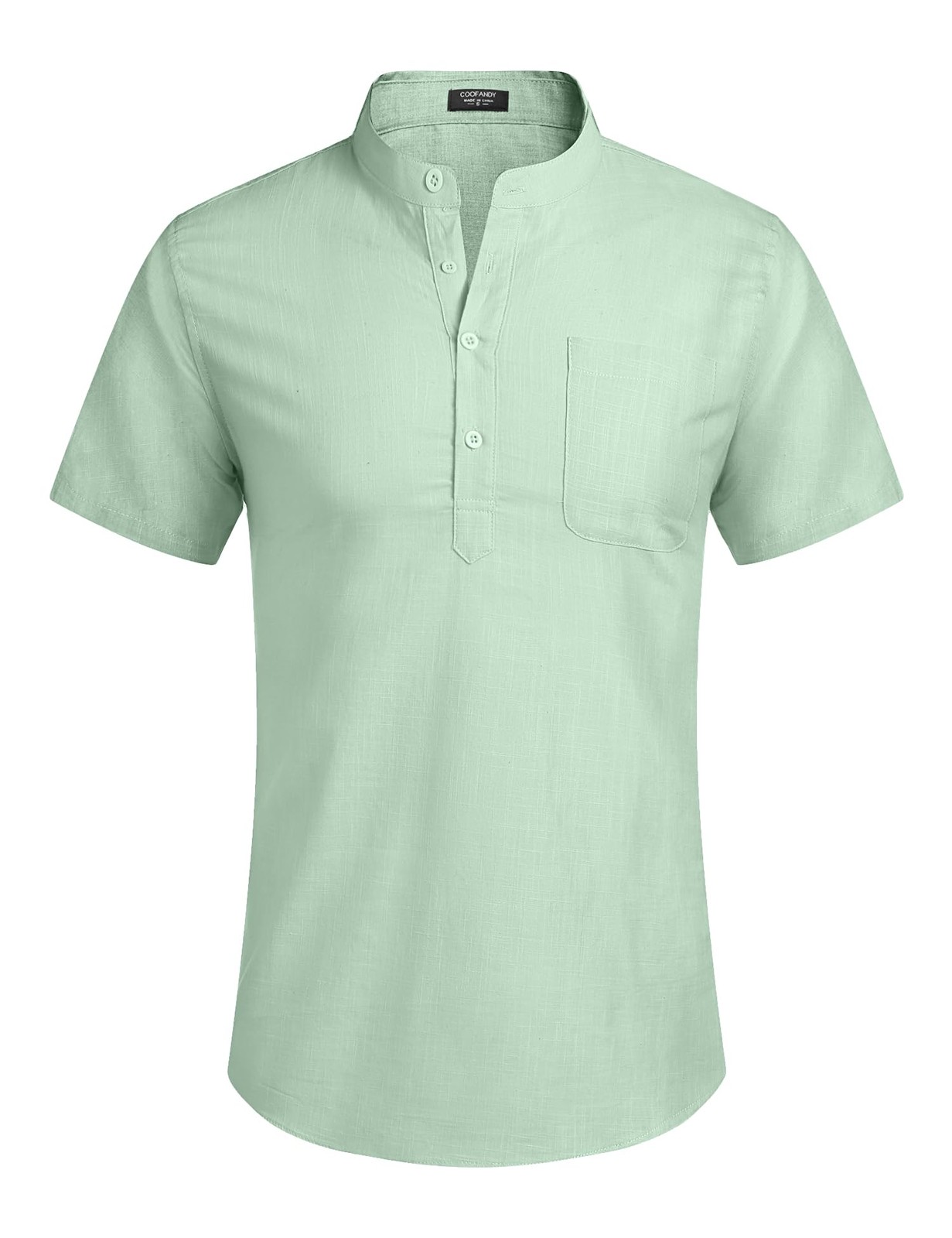 Men's Casual Cotton Linen Henley Shirts Beach with Pocket Light Green 3XL gallery
