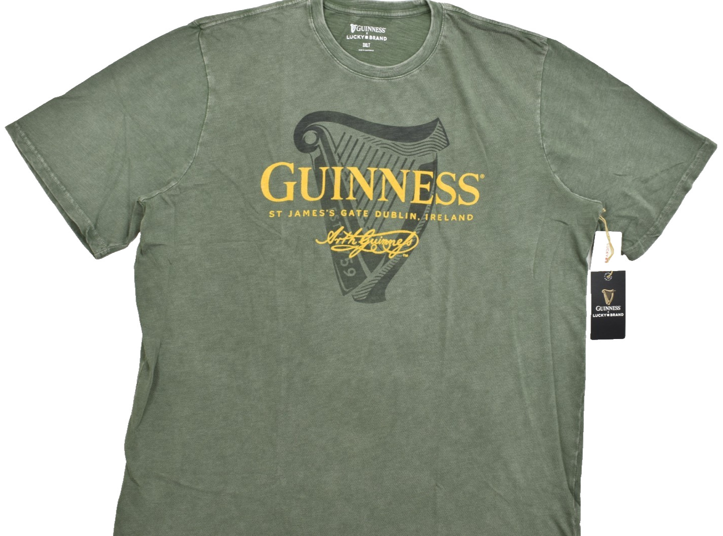 Lucky Brand Men's Guinness Harp Tee Short Sleeve Green Crew Neck Size 3XLT NEW gallery