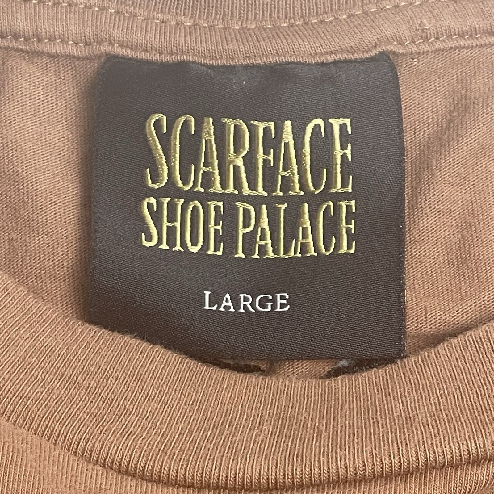 Scarface Shoe Palace Large T-Shirt Tee Brown Embroidered Pacino Montana Movie gallery