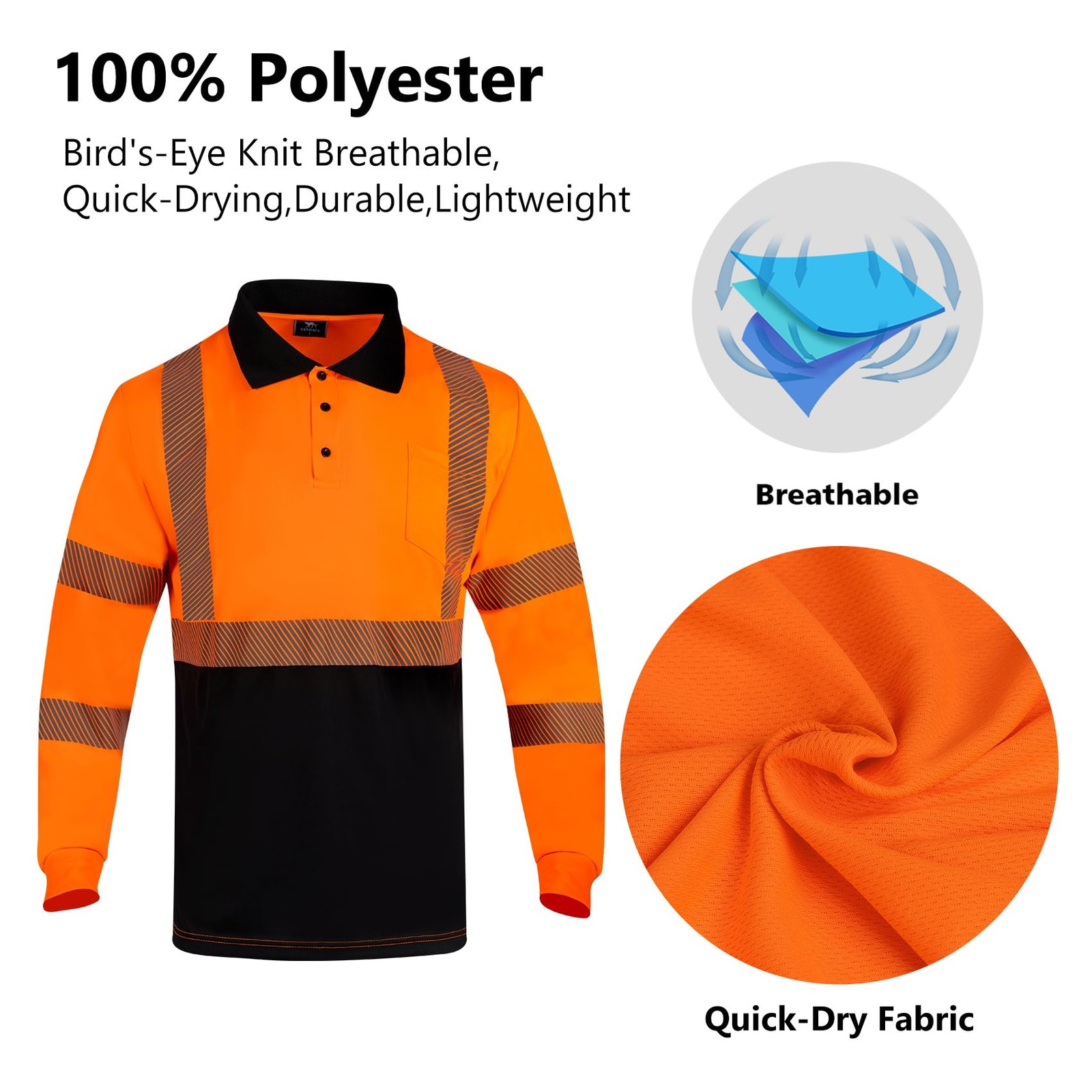 3 Pack Hi Vis Safety Reflective Long Sleeve Polo Shirts for Men ANSI Class 3 ... gallery