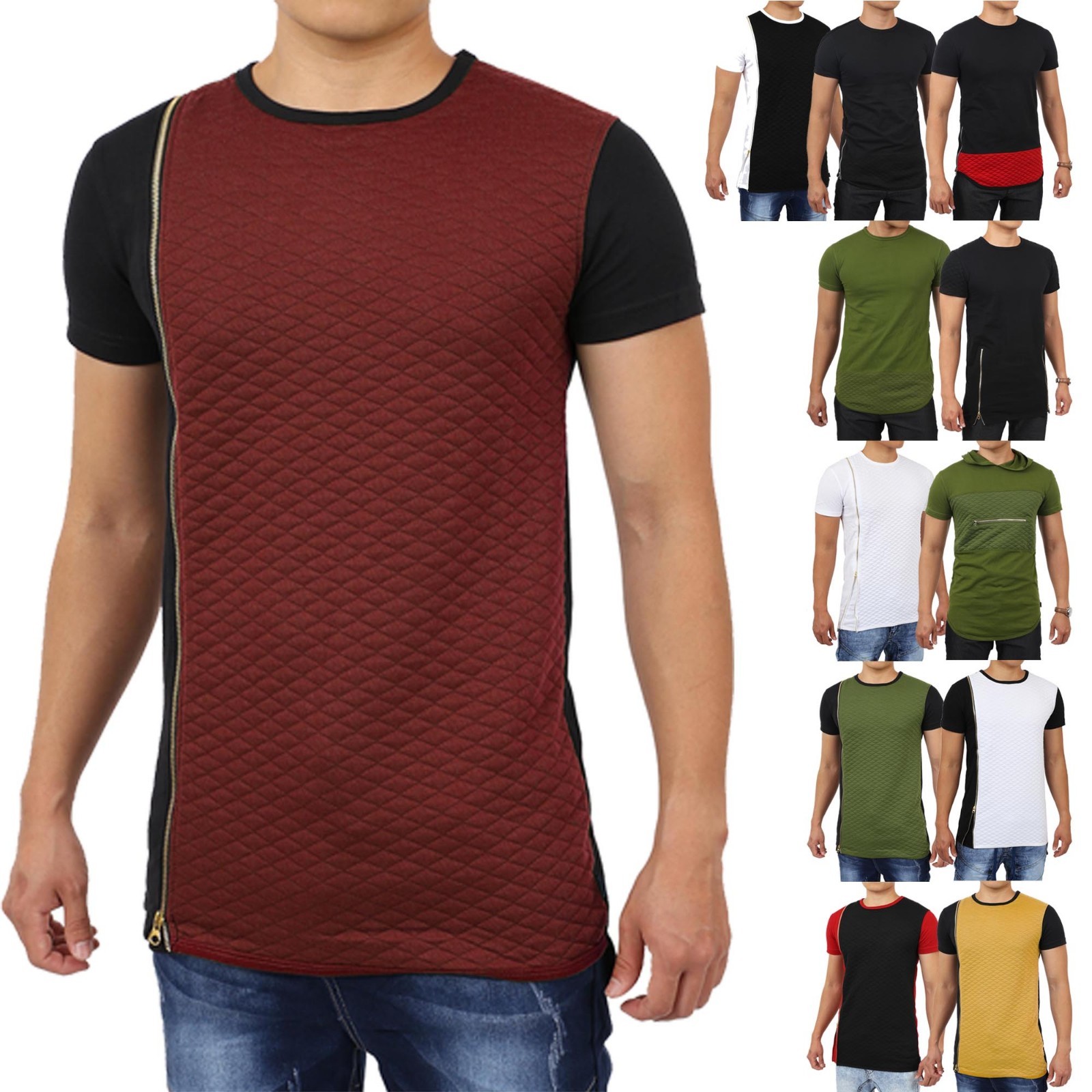 Mens HIPSTER T Shirts Casual Extended Longline Back Hip Hop Tee Zipper Tee gallery