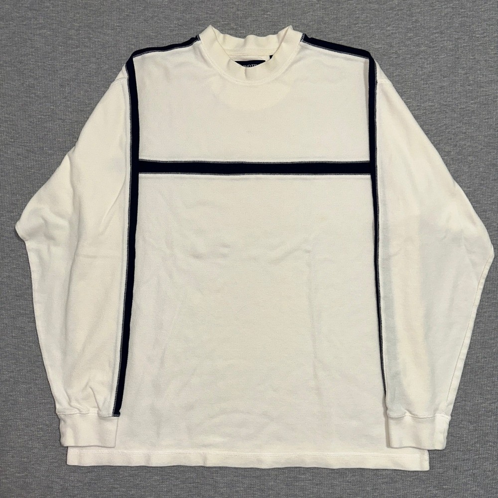 Roundtree & Yorke Waffle Knit Mock Neck Striped Long Sleeve Cream Shirt Mens L