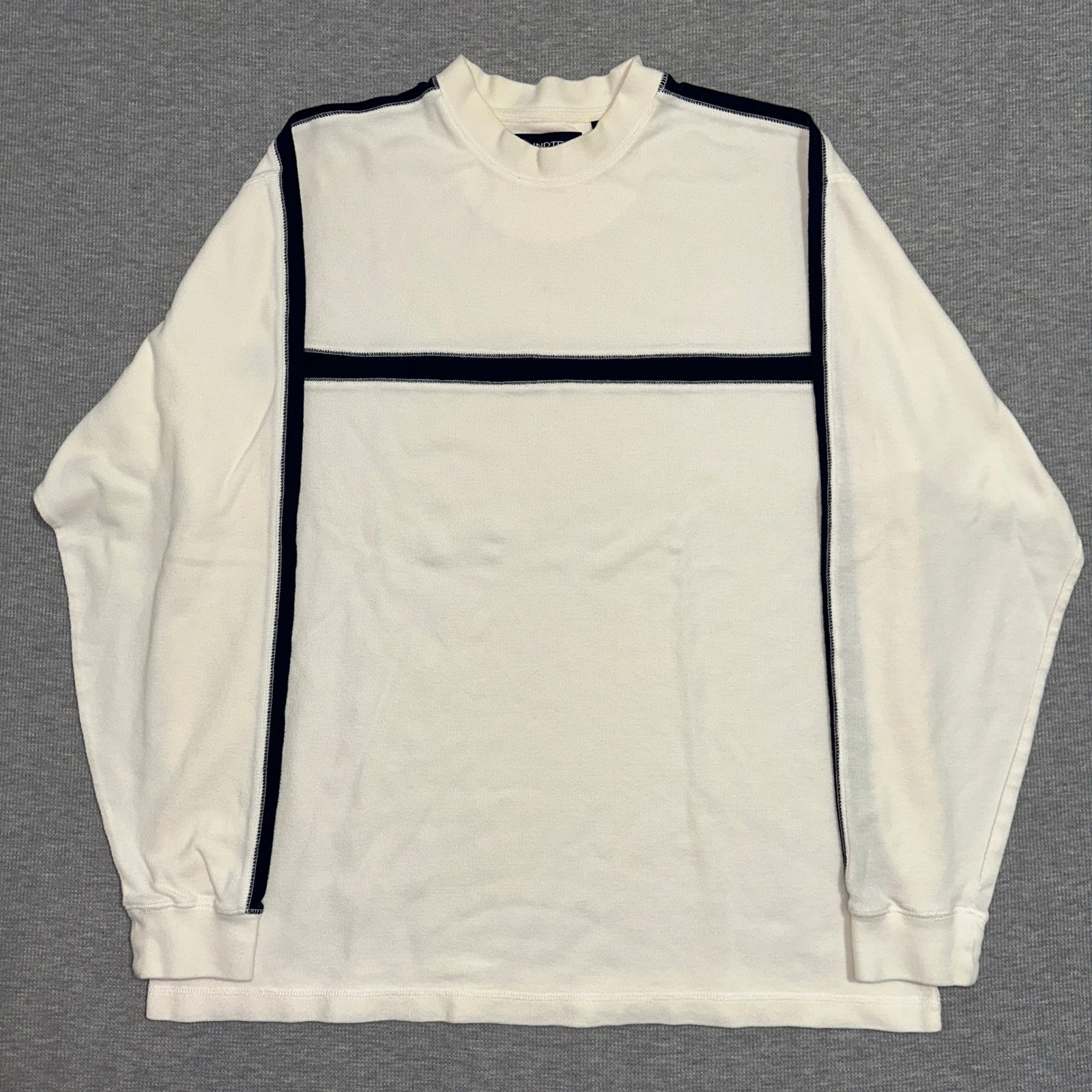 Roundtree & Yorke Waffle Knit Mock Neck Striped Long Sleeve Cream Shirt Mens L
