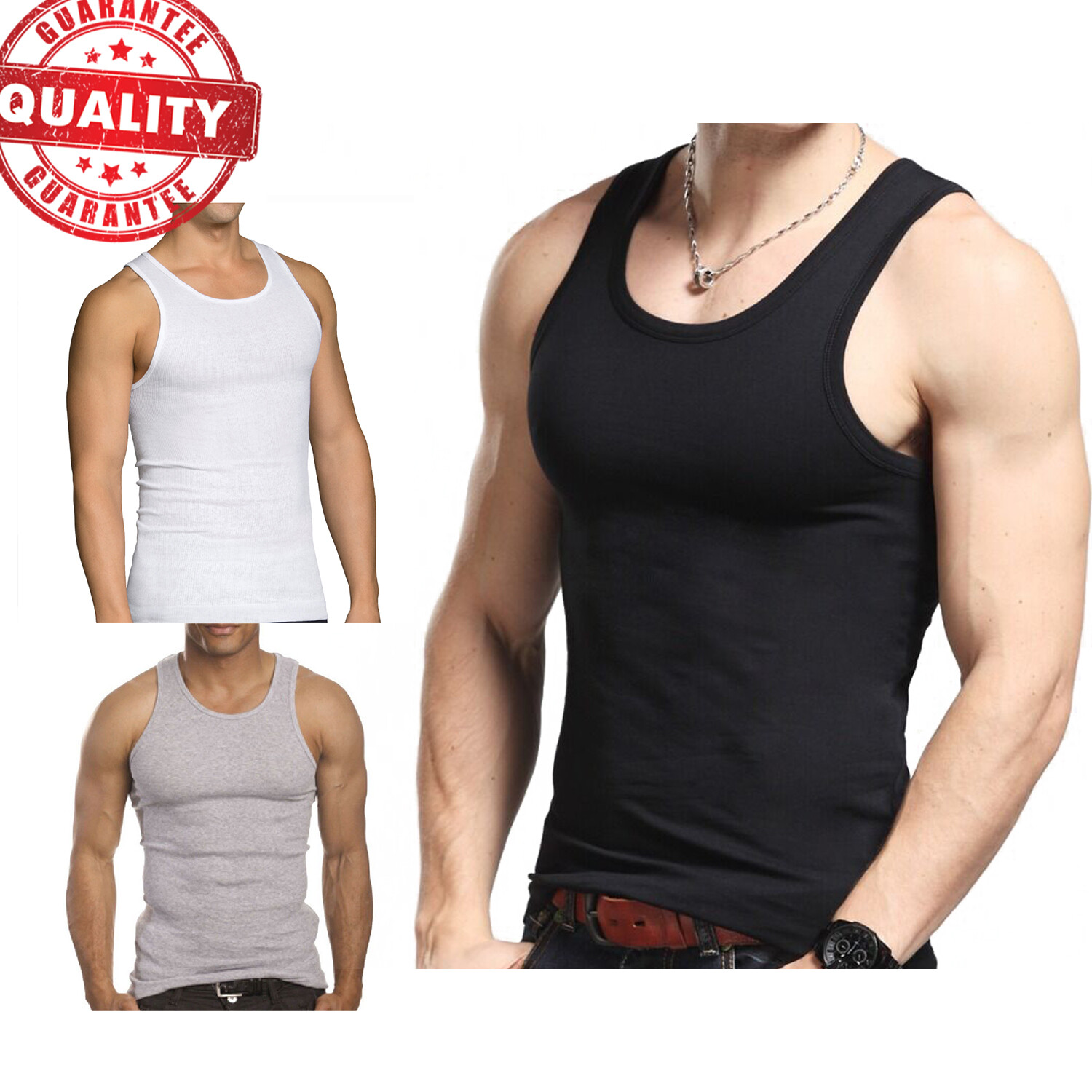 3 to 6 Packs Mens 100% Cotton Tank Top A-Shirt Wife Beater Undershirt Lot gallery