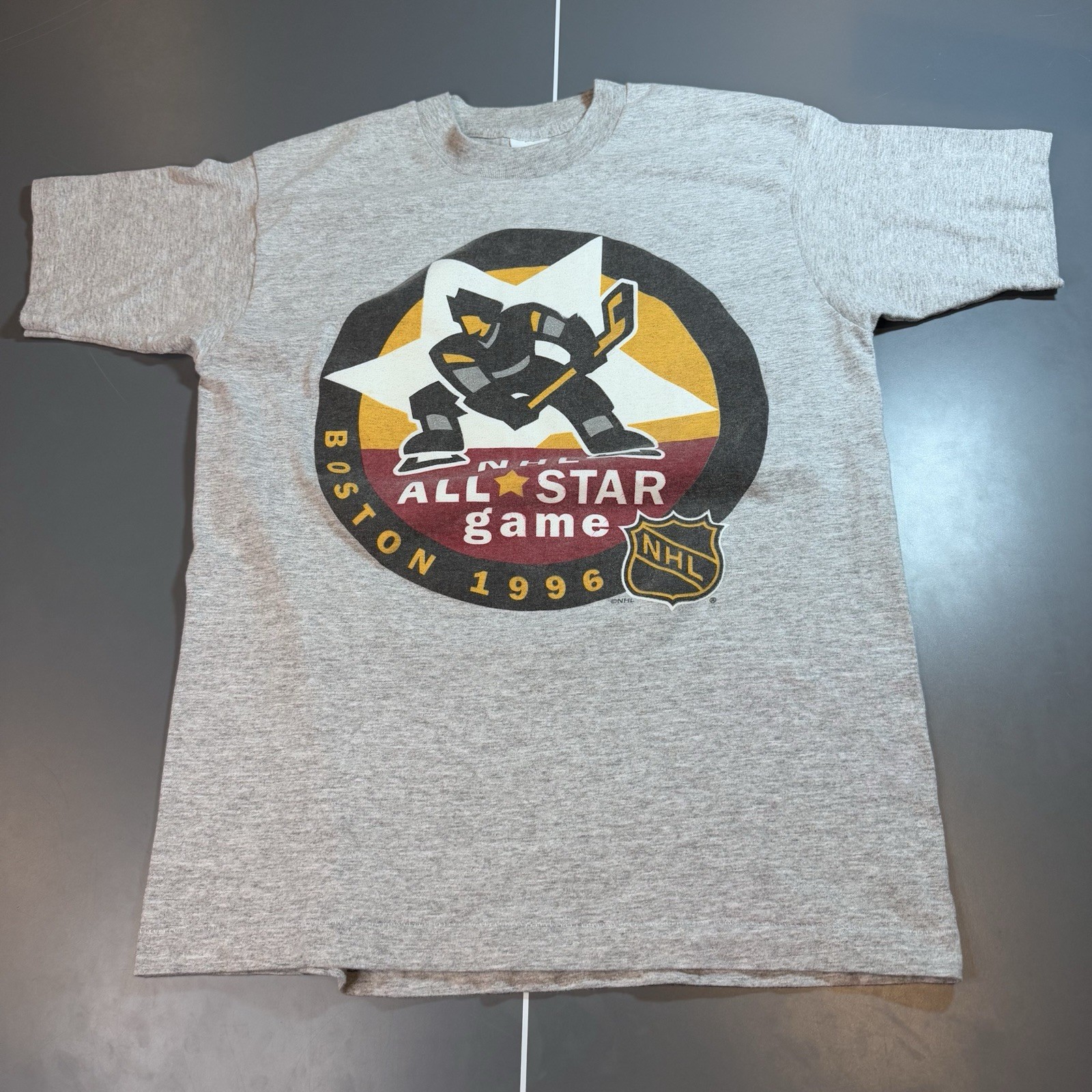 Vintage 1996 NHL All Star Game Boston T Shirt Hockey Grey Size M 90s USA