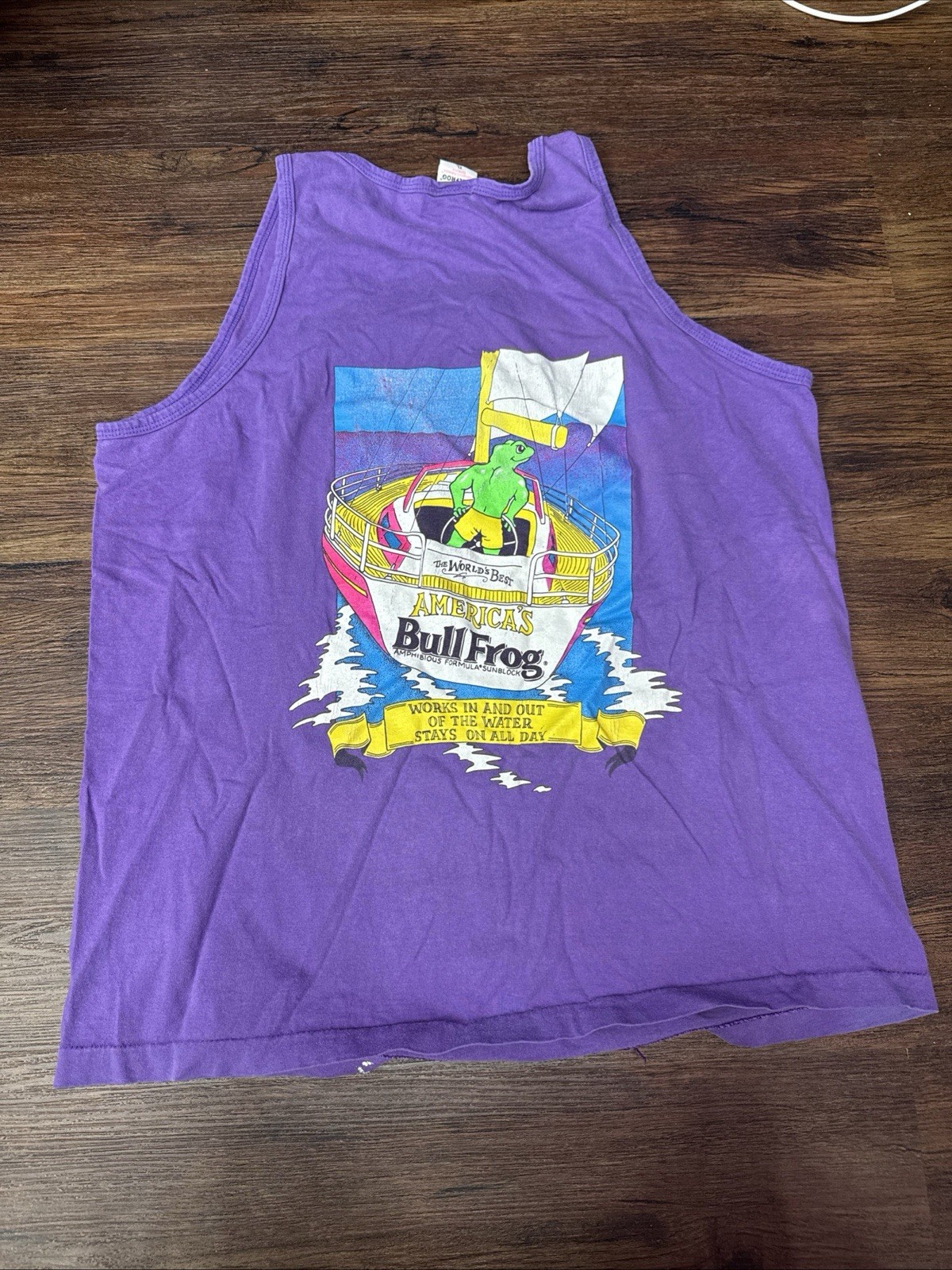 Vtg 90s Bullfrog Amphibious Formula Sunblock Hunt Distressed Tshirt Size XL