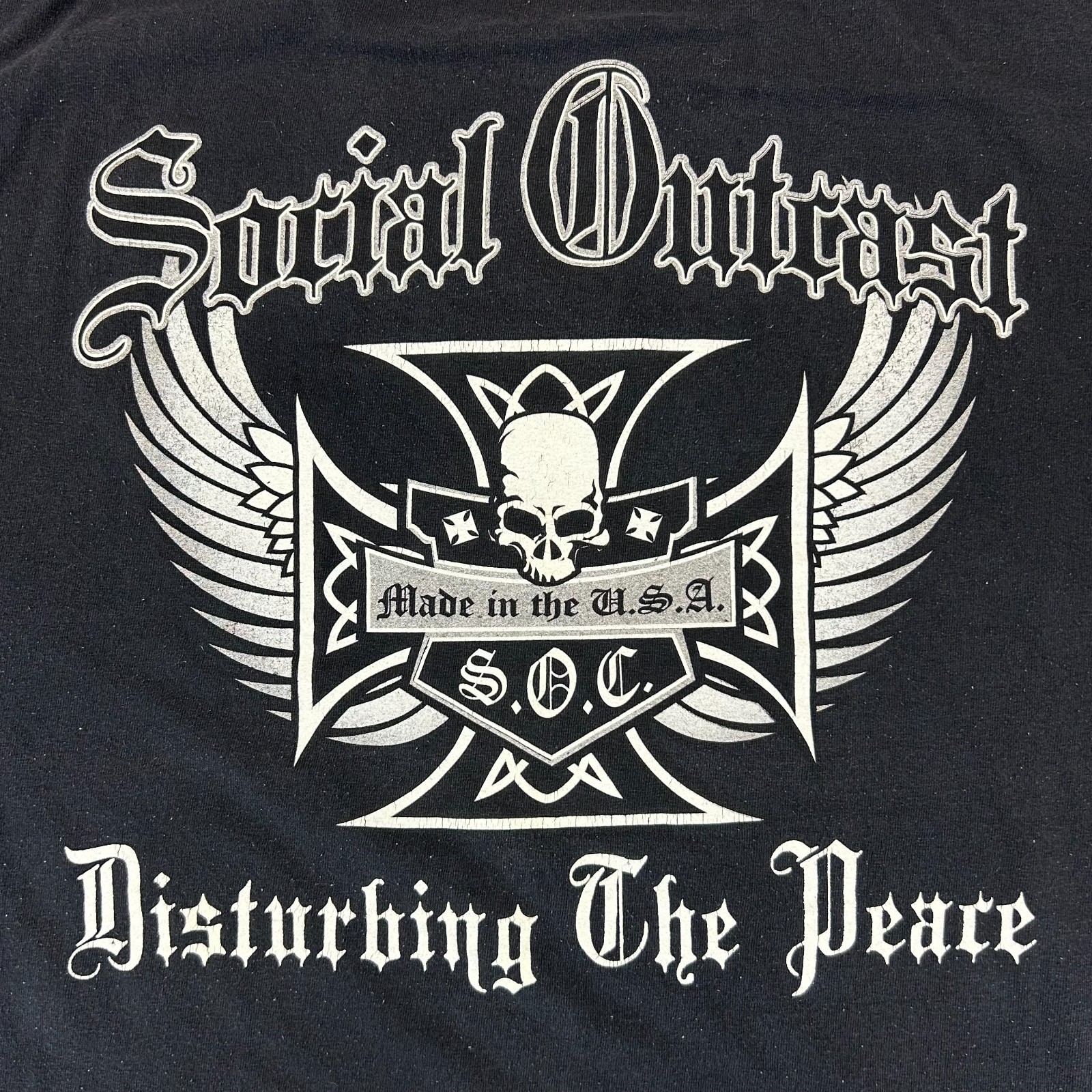 VINTAGE Social Outcast Shirt Mens L Black Iron Cross Skater Streetwear 90s Y2K gallery