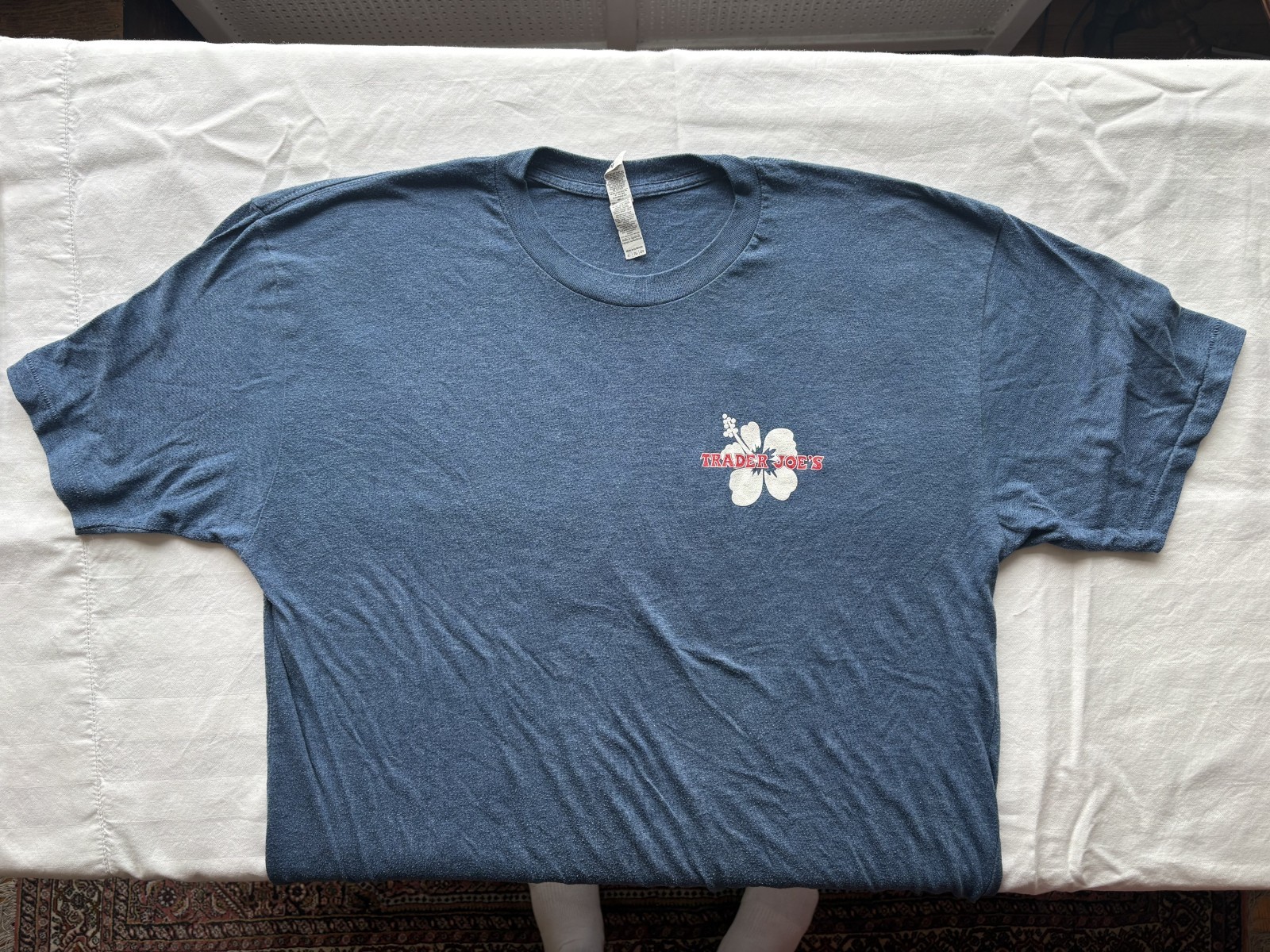 Trader Joe's Employee Crew Shirt Blue Hibiscus Logo XL Tri Blend Graphic Tee gallery