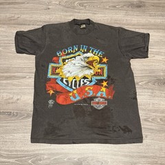 80s Harley Davidson Born In The USA Eagle Faded Emblem T-shirt Adult M 19 X 26