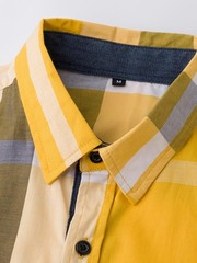 Mens Plaid Shirt Designer Engineered Stripes Stretch Button Up New Casual Dress