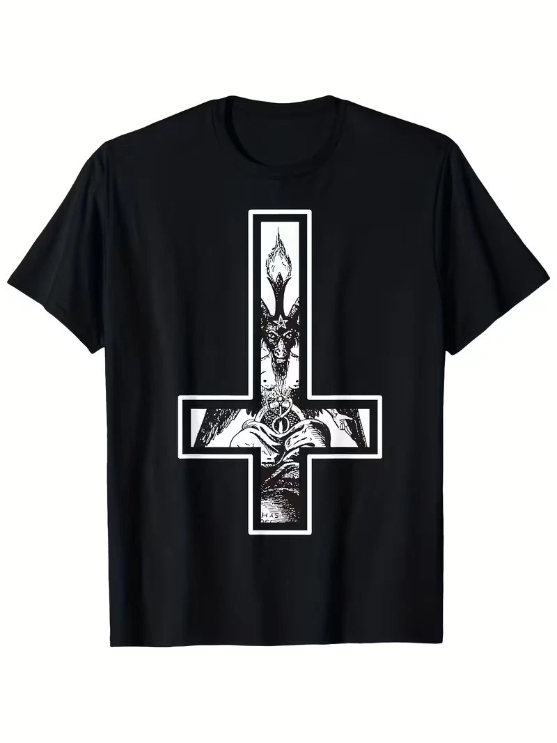 180g Baphomet Inverted Cross Occult Satanism Hail Satan T-Shirt gallery