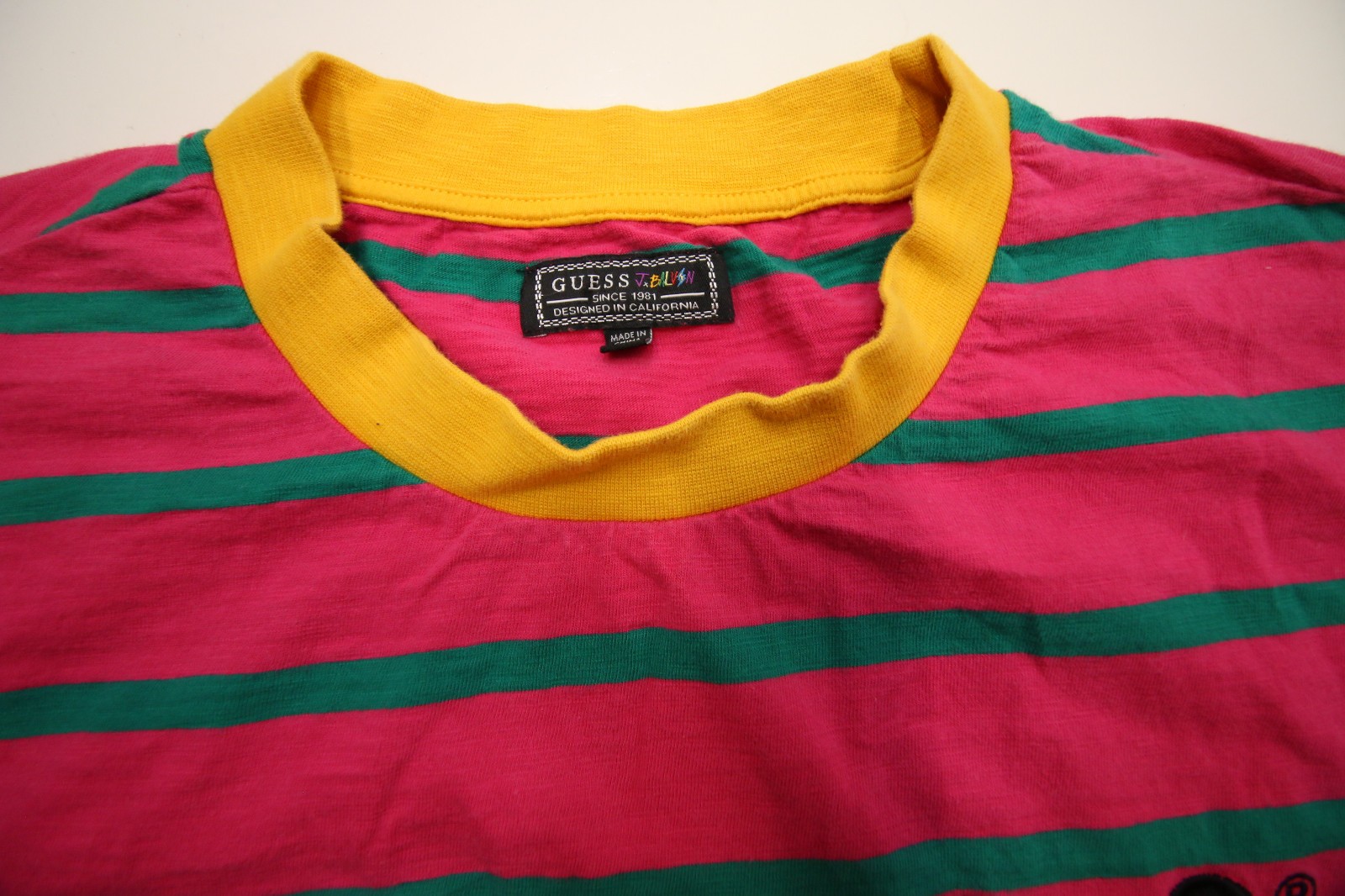 Guess x J Balvin Pink Green Stripe Embroidered Vibras T-Shirt Mens XL gallery
