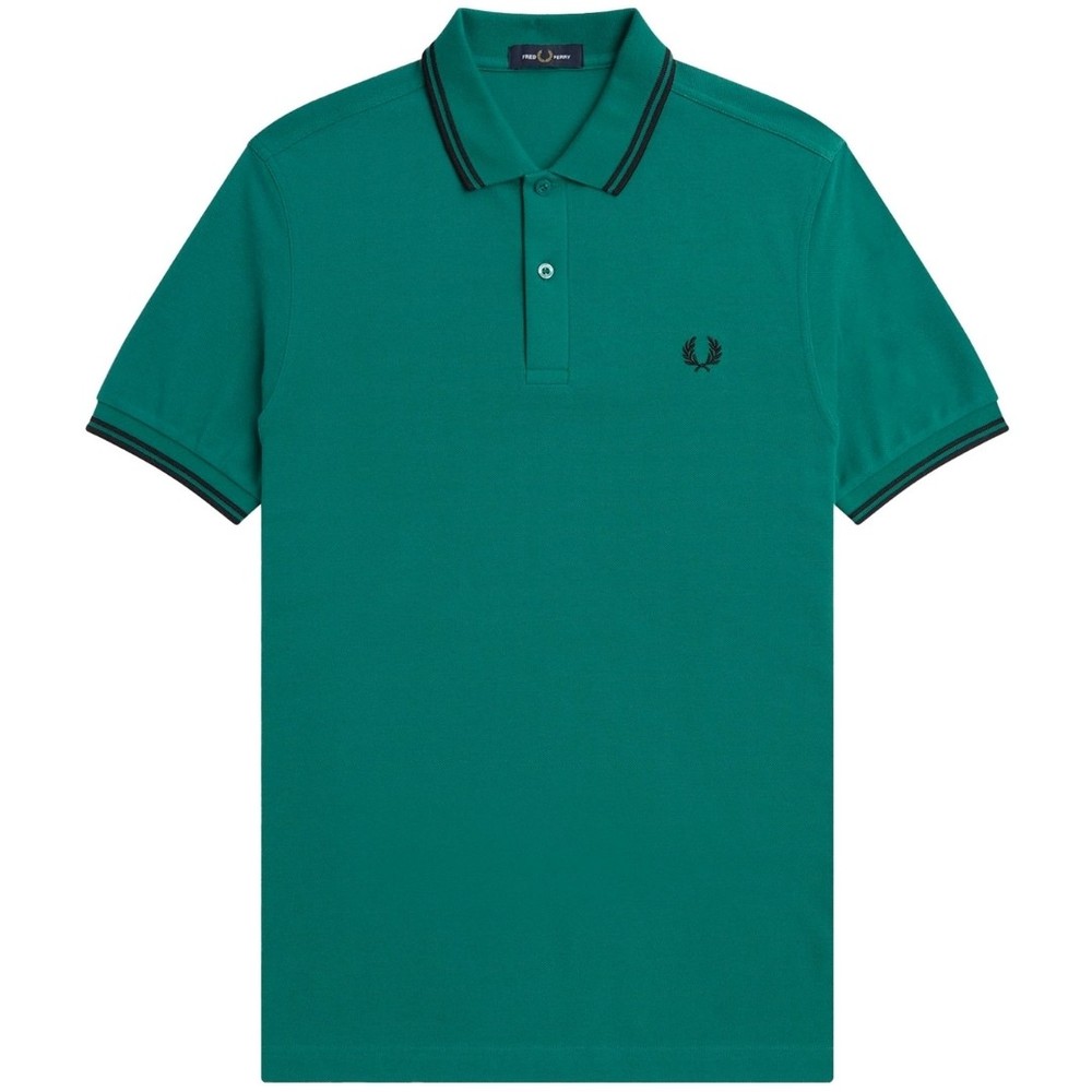 Fred Perry Black Twin Tipped Collar Mint Green Polo Shirt