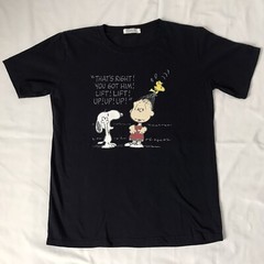 Peanuts Black Graphic T-Shirt Snoopy Linus Woodstock Asian Size L/ USA S/M