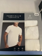 Perry Ellis Portfolio Men’s Cotton Blend Crew Neck T-Shirts 3-Pack White M