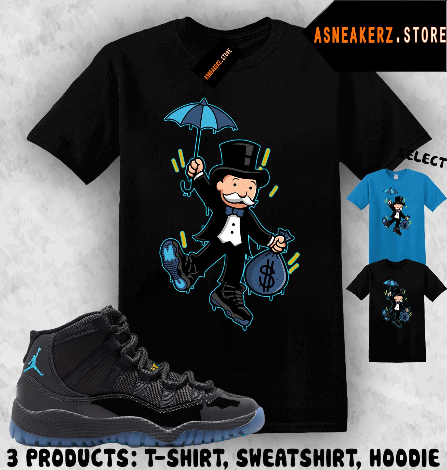 Shirt Match AJ 11 Gamma Blue 2025 Sneaker Matching Sneakerhead Monopoly T-Shirt