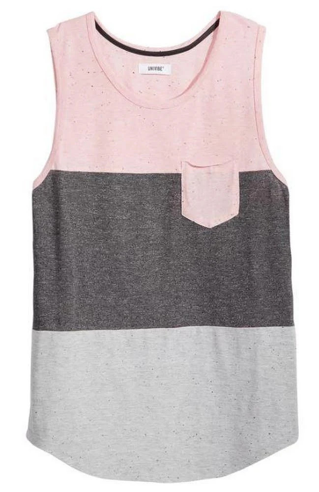 Univibe Mens Gray Pink Pocket Scoop-neck Sleeveless Tank, Size Small gallery