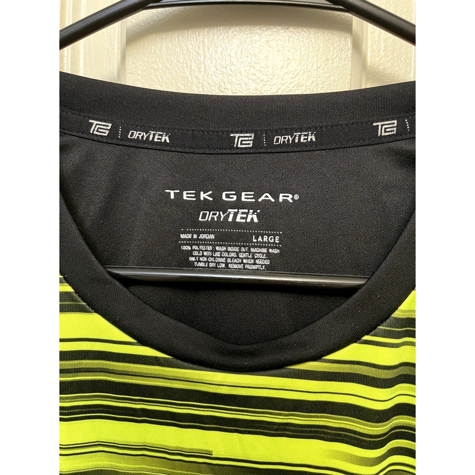 TEK GEAR Performance Dryteck Mens Shirt Sz Large Bright Yellow Black Striped gallery
