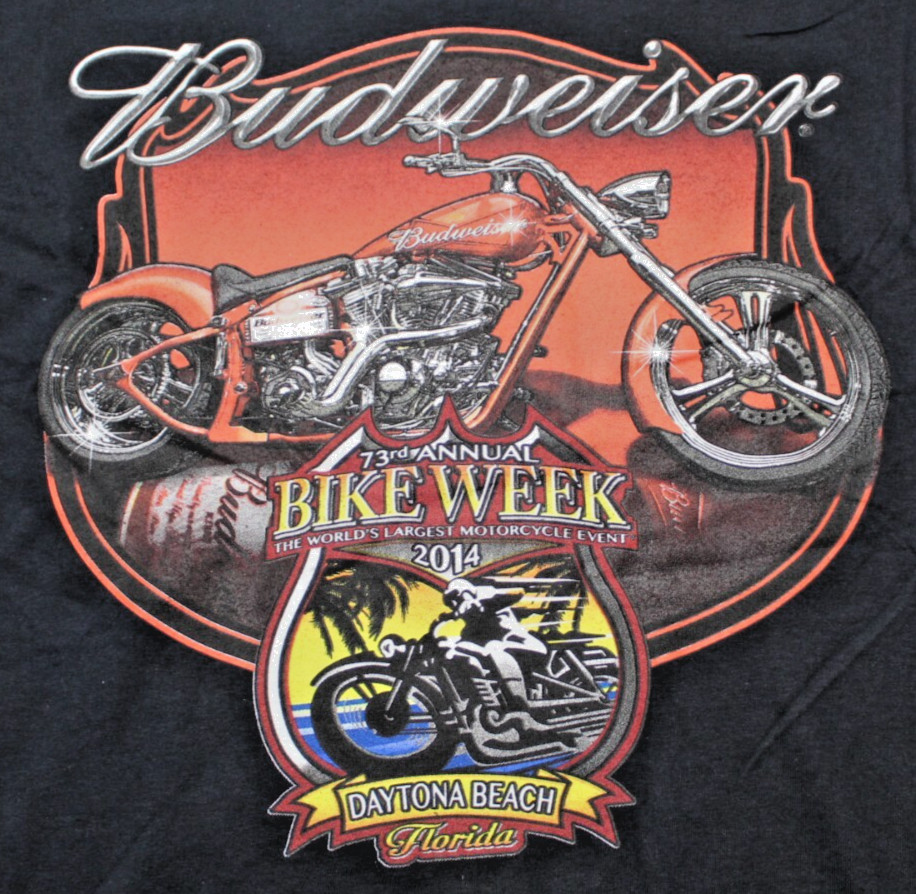 Budweiser 2014 73RD Annual Bike Week Daytona Beach FL Black T Shirt Men's L gallery