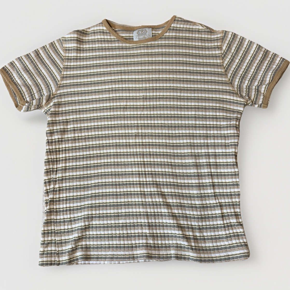 Vintage Guess Originals Mens Horizontal Striped T-Shirt Sz XXL Ribbed Y2K EUC