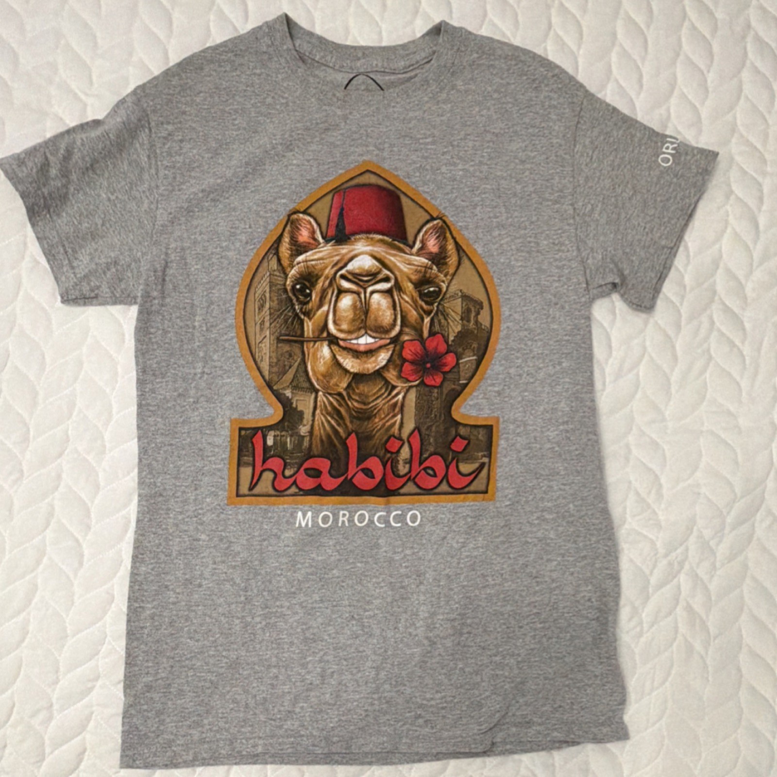 Original Gray Camel Morocco Graphic T-Shirt Men’s Crew Neck Short Sleeve Cotton