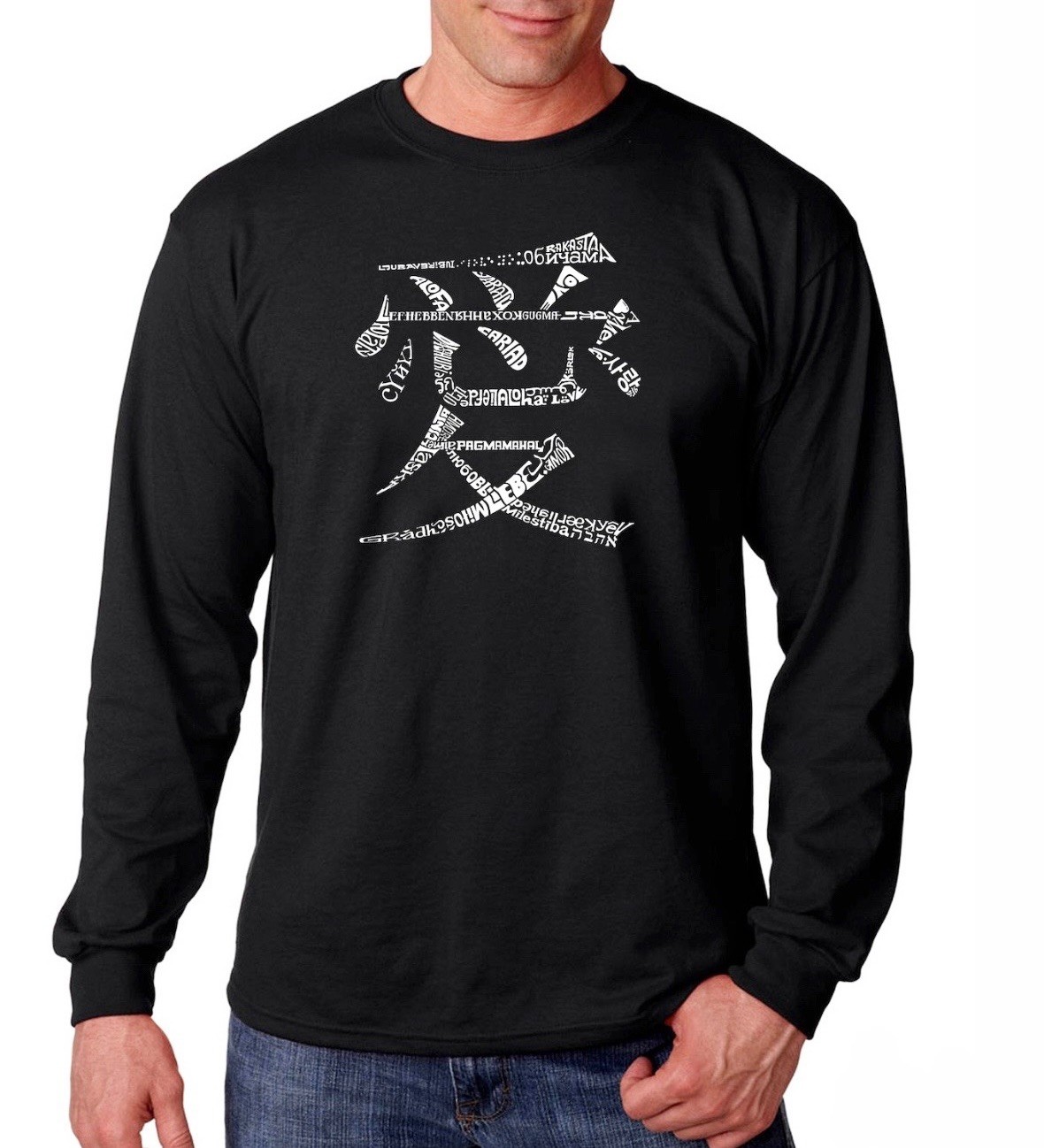 LA Pop Art Men’s Word Art Love In 44 Languages Long Sleeve Crewneck T-Shirt Sz L gallery
