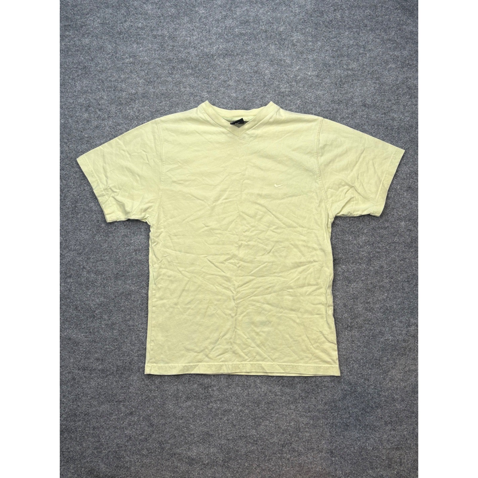 Nike V-Neck T-Shirt Mens Small Pale Yellow Cotton Embroidered Swoosh Logo Tee gallery