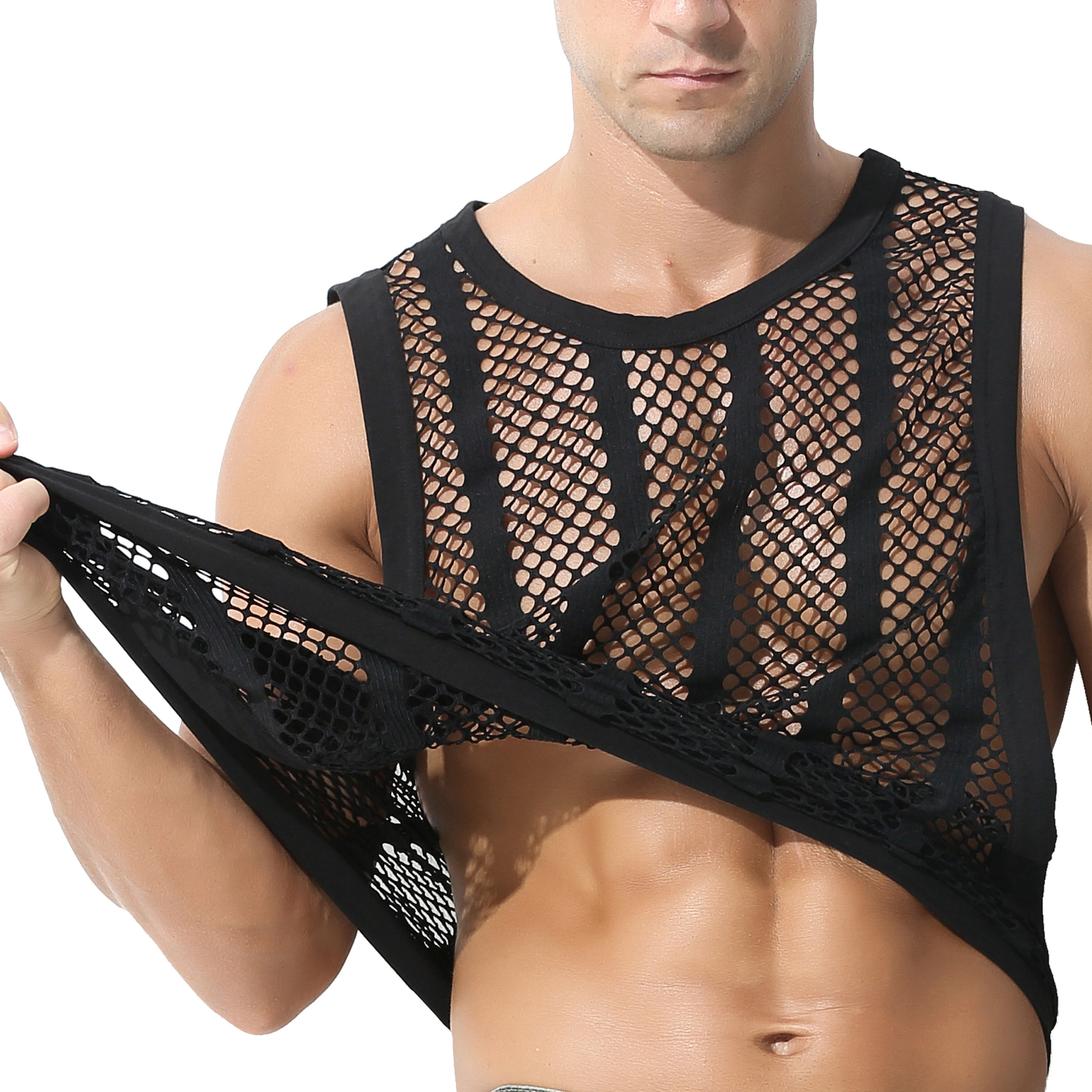 Sexy Men's T-Shirt Mesh Fishnet Sleeveless Undershirt Muscle Hollow Out Tank Top gallery