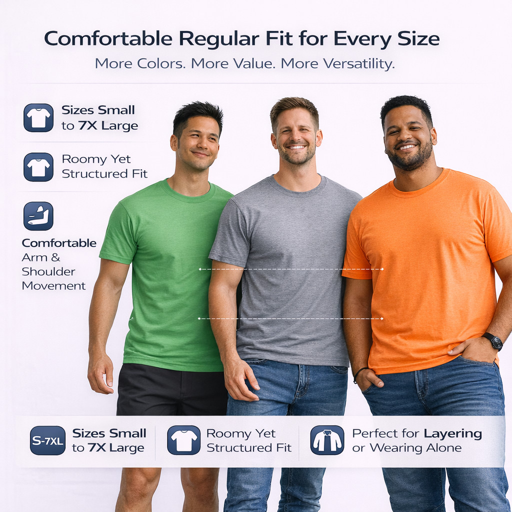 BILLIONHATS Men’s Cotton T-Shirt 6 Pack, Big Tall Short Sleeve Lightweight Tees gallery