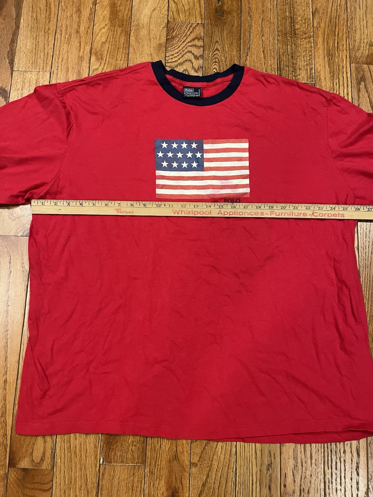 Vintage Polo Ralph Lauren American Flag Shirt Red Ringer T-Shirt VTG XXL 2XL gallery