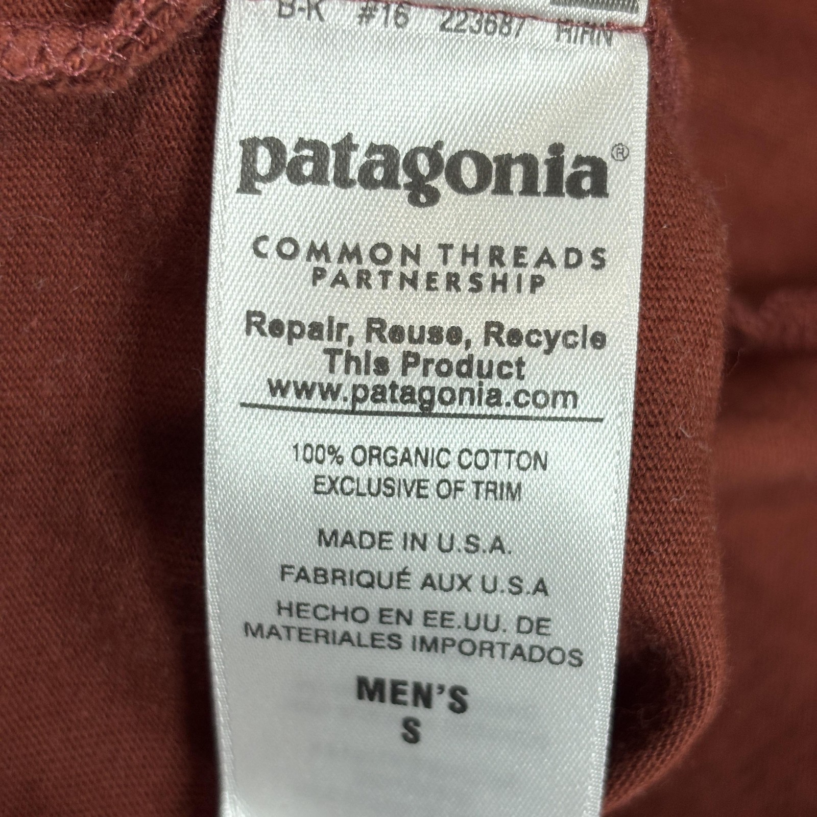 Patagonia Live Simply Shirt Men's Small Burgundy Organic USA Made Graphic Tee gallery