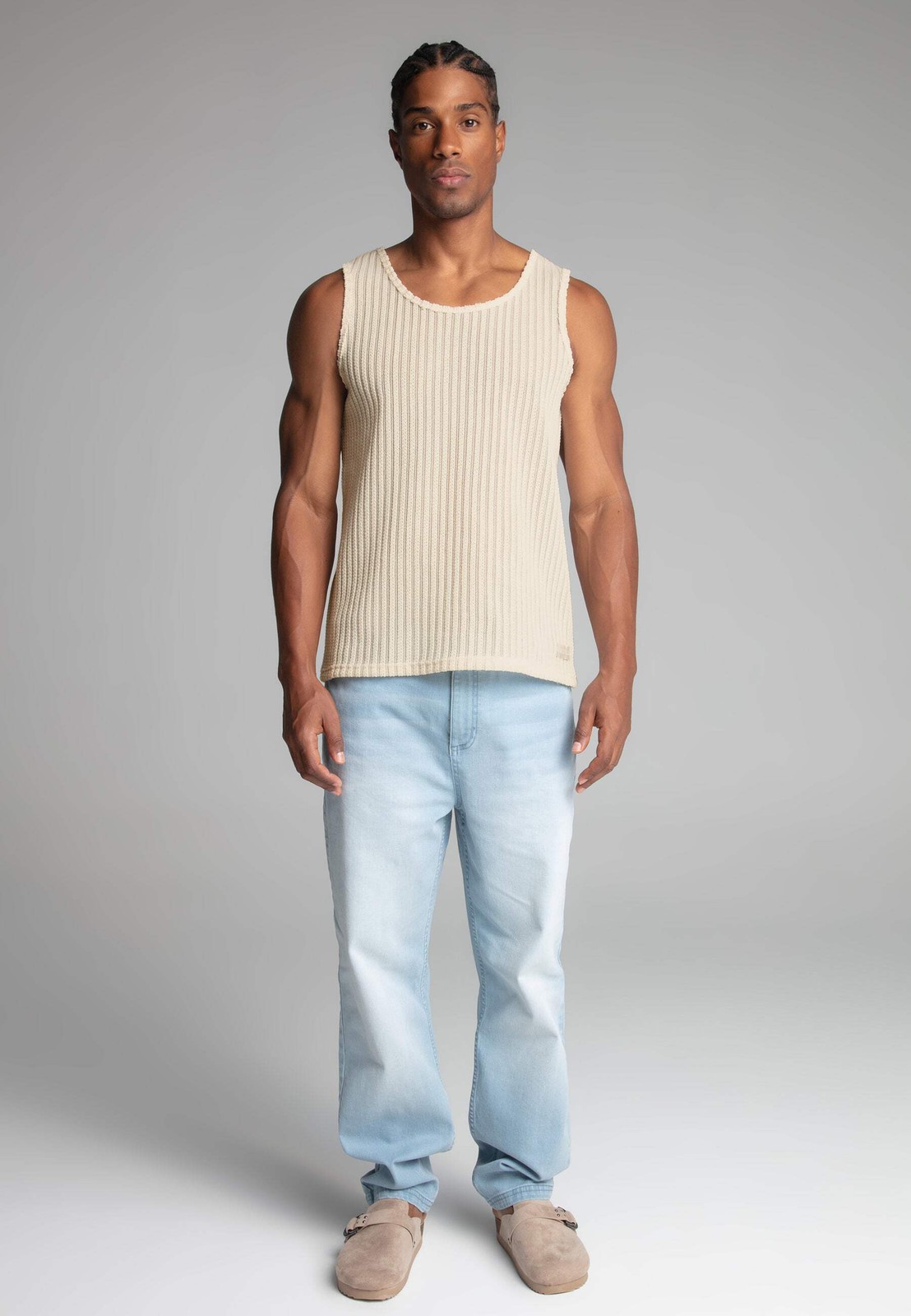 SikSilk Men's Knitted Fabric Textured Vest Ecru gallery