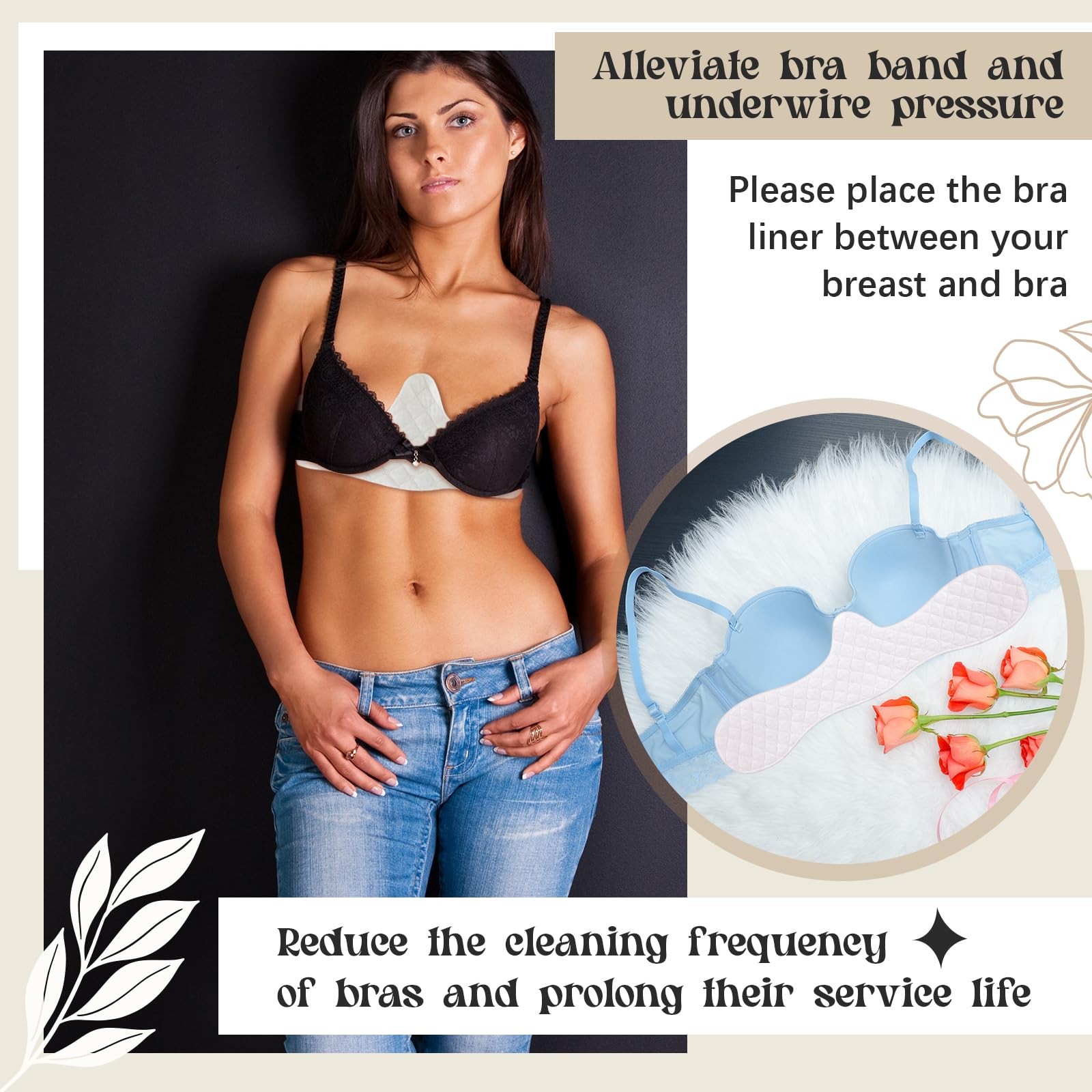4 Pcs Bra Liners for Sweat, 80% Cotton and 20% Polyester Fiber, Reusable Wash... gallery