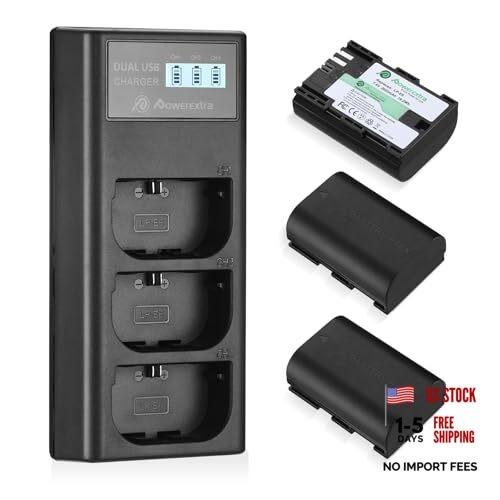 LP-E6 / LP-E6N Battery 3 Pack with 3 Channel LCD Charger – Compatible with EOS