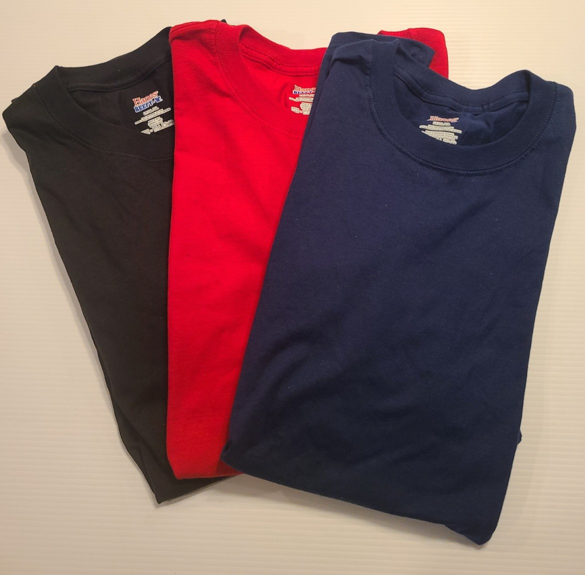 Lot of 3 Hanes Beefy T-shirts Mens Large Tall LT Long length Red Blue Black