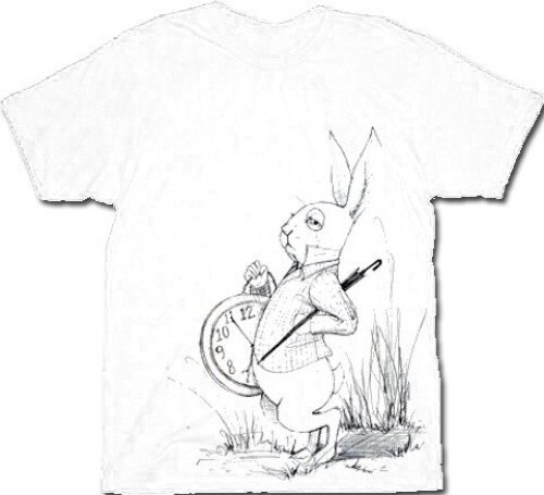 Adult Men's White Fiction Movie Alice in Wonderland Rabbit Clock T-Shirt Tee gallery