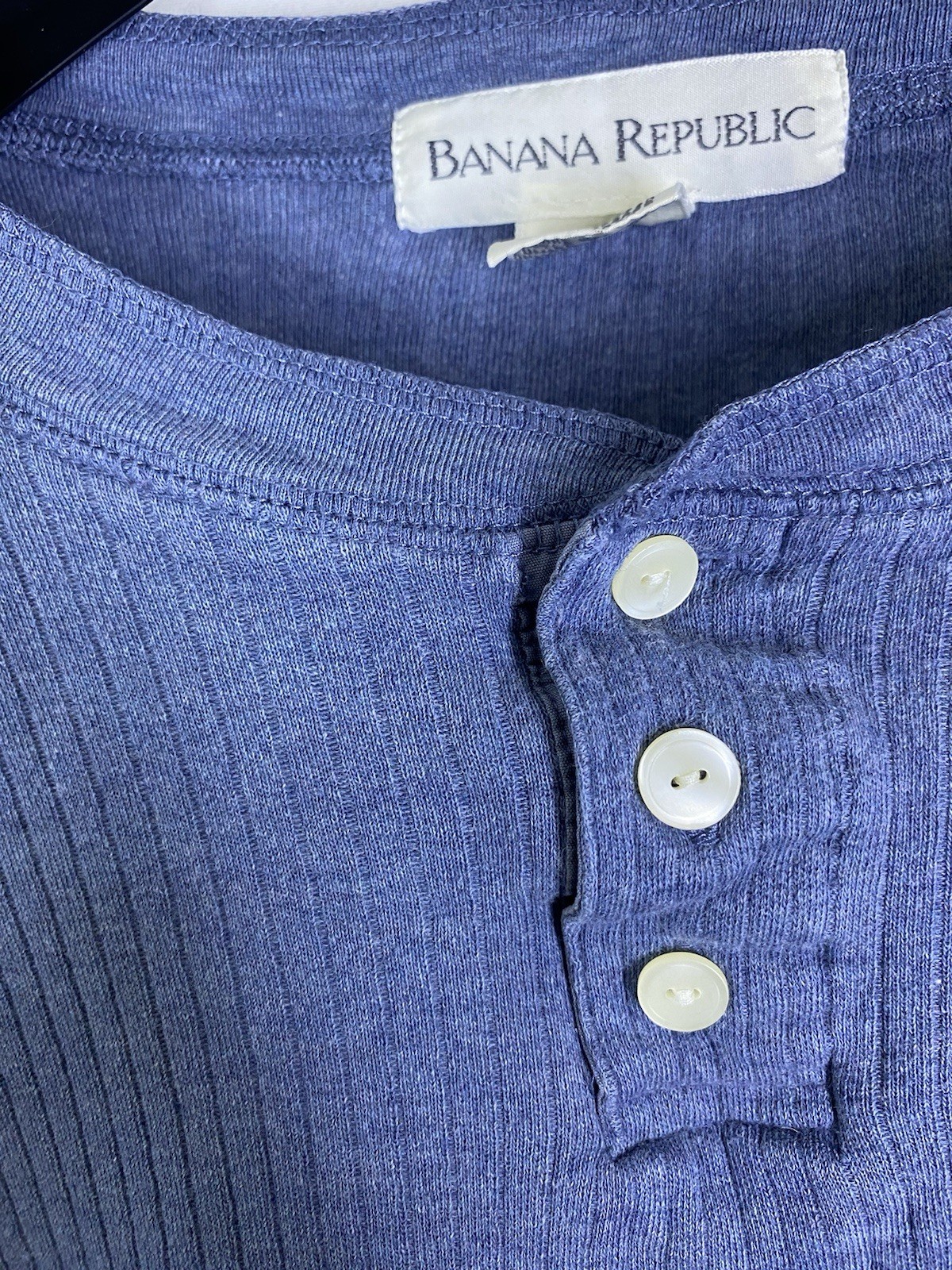 Banana Republic Shirt Mens Large Blue Ribbed Stretch Long Sleeve Vintage Henley gallery