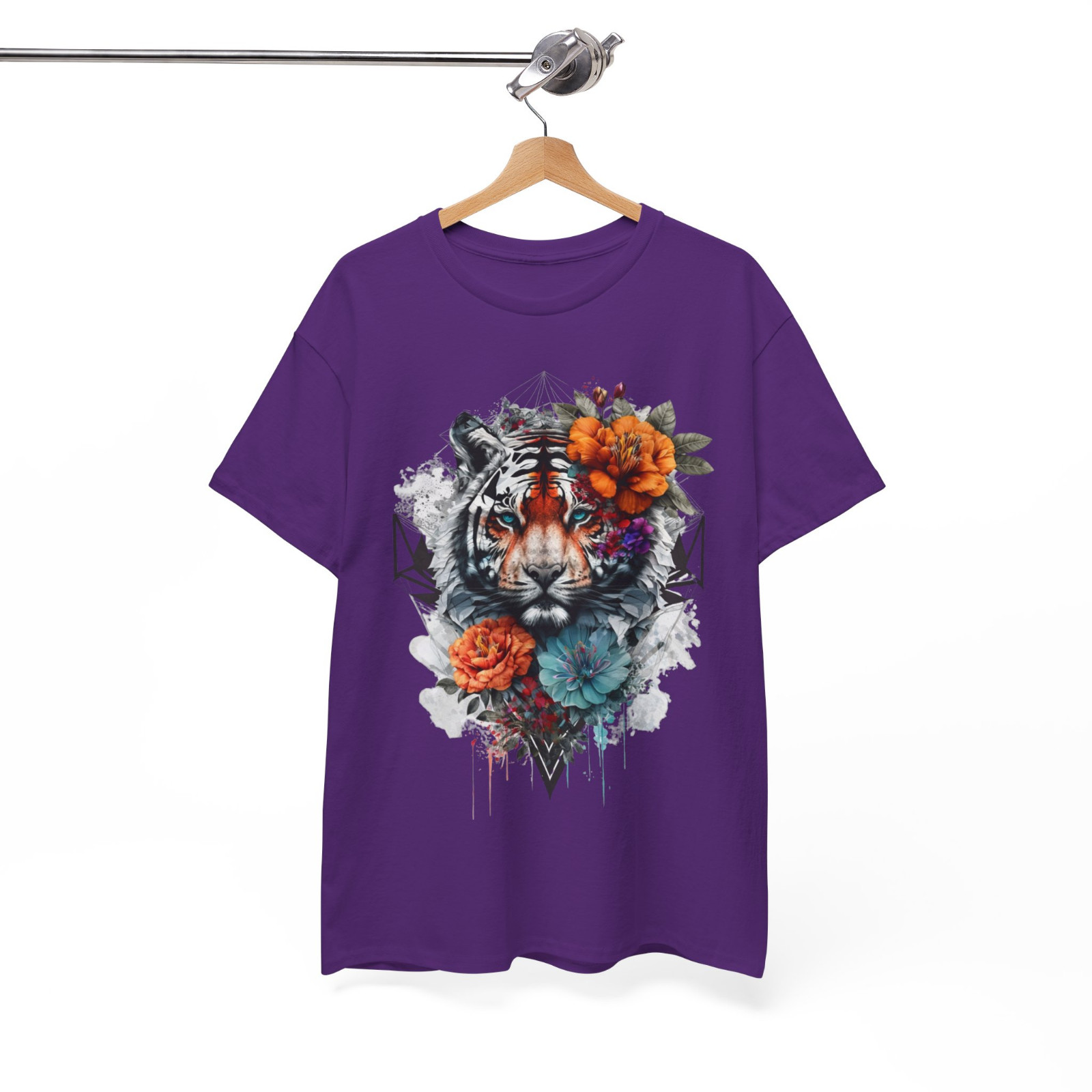 Tiger Flowers Blue Eyes Animal Print Art Tiger T-Shirt gallery