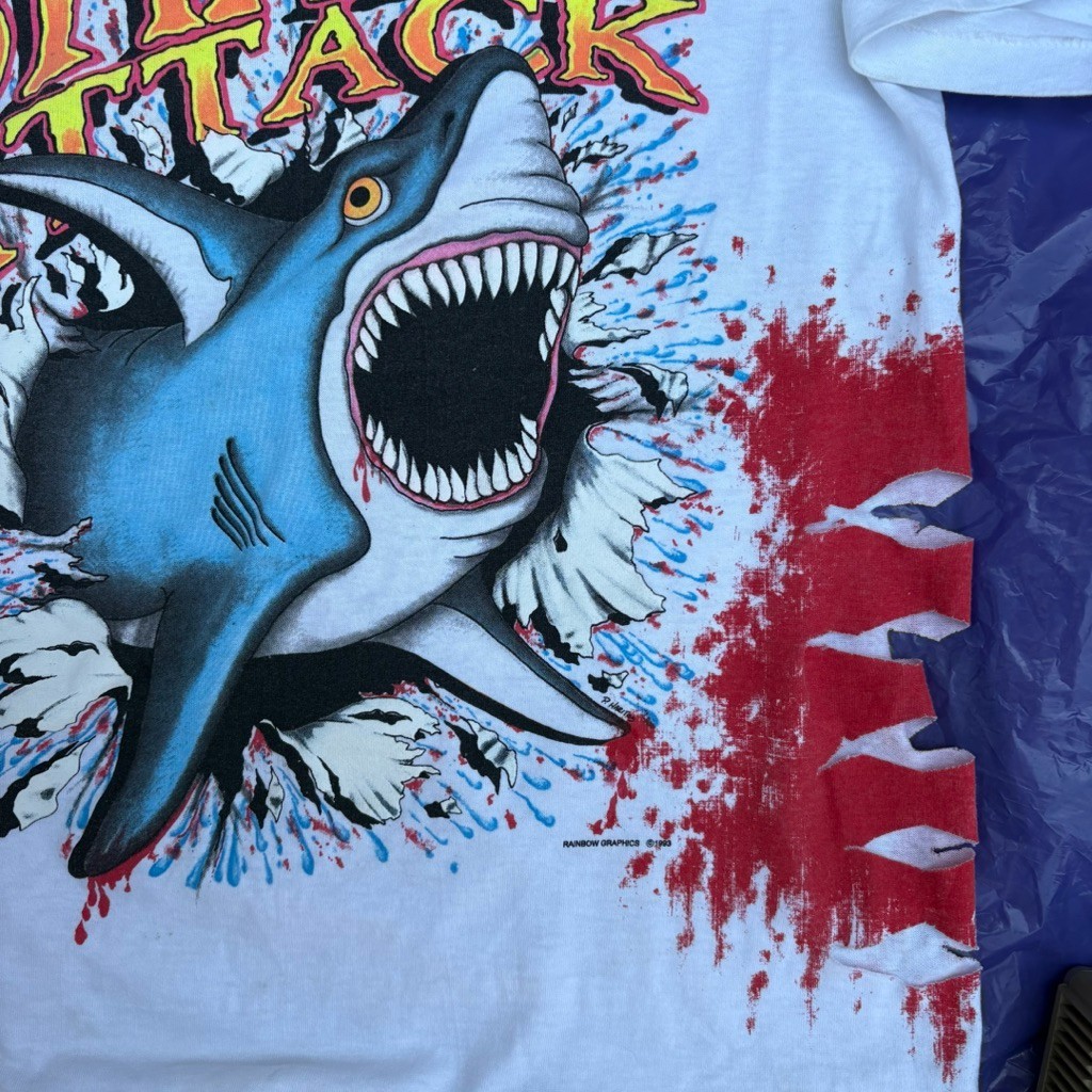 Rare Vintage 1993 Shark Attack T-Shirt Miller Brand Made in USA Big Graphic M gallery