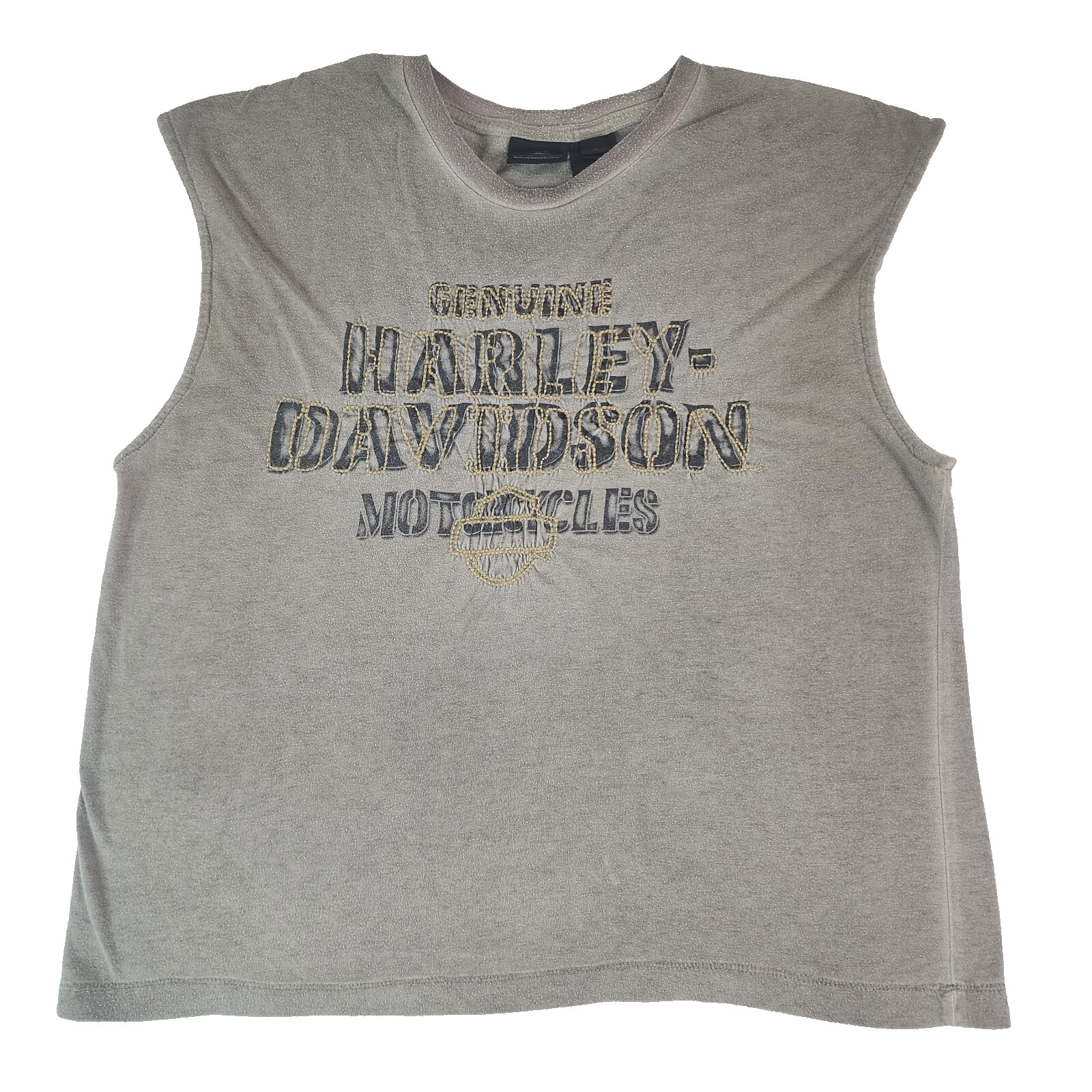 Harley Davidson Mens Sleeveless T-Shirt Large Brown Embroidery Wide Strap #1817 gallery