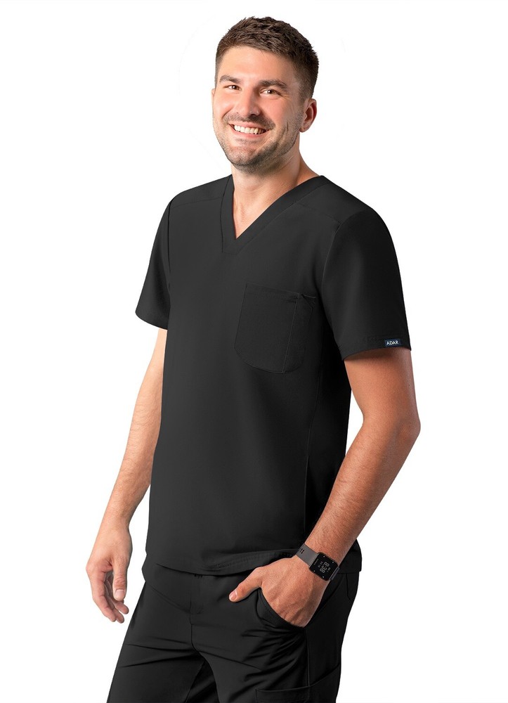 Adar Addition Scrubs For Men – Modern Multi Pocket V-Neck Scrub Top