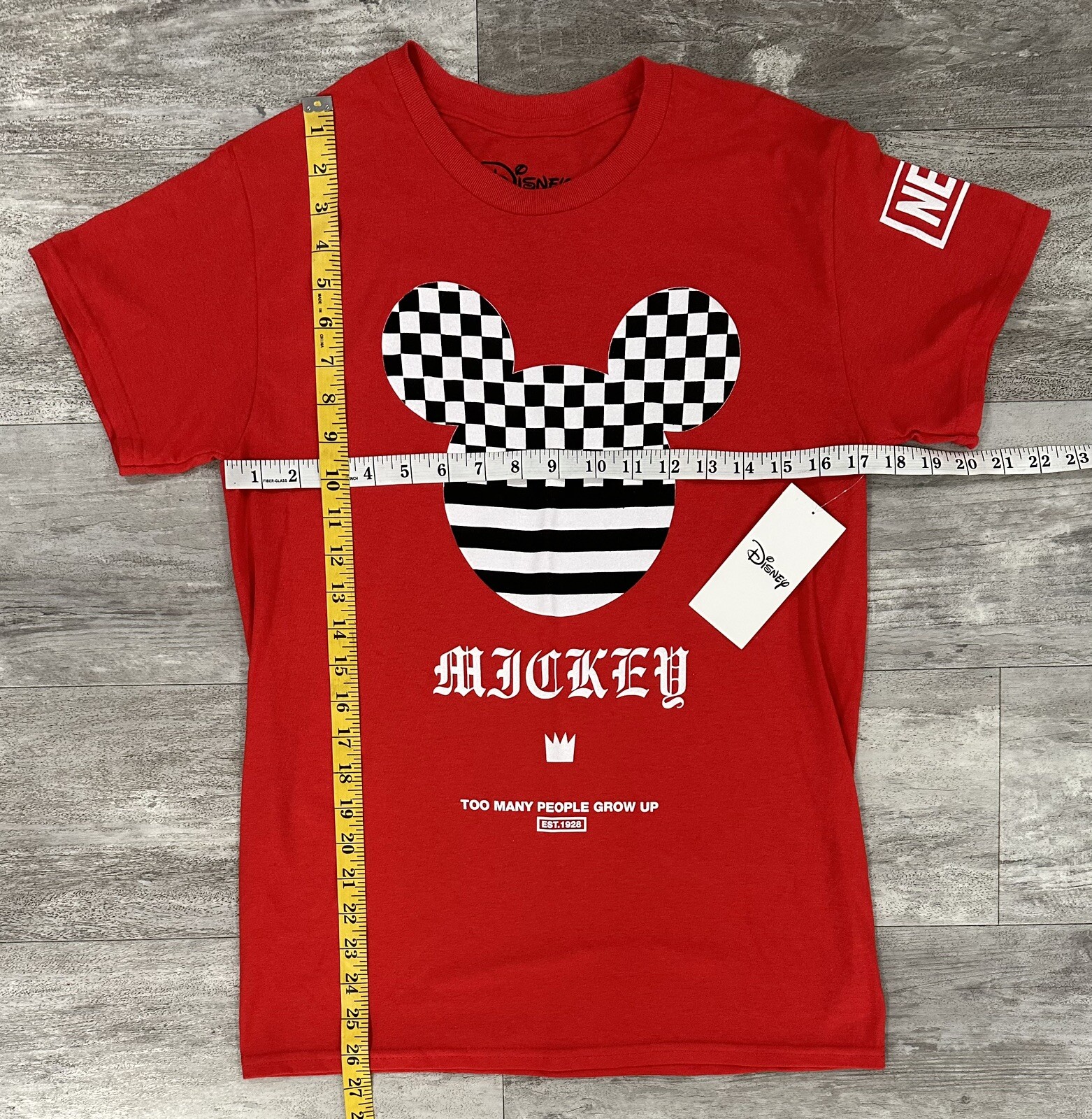 Disney Mens T-Shirt Red Logo Neff Mickey Too Many People Grow Up Size Small gallery