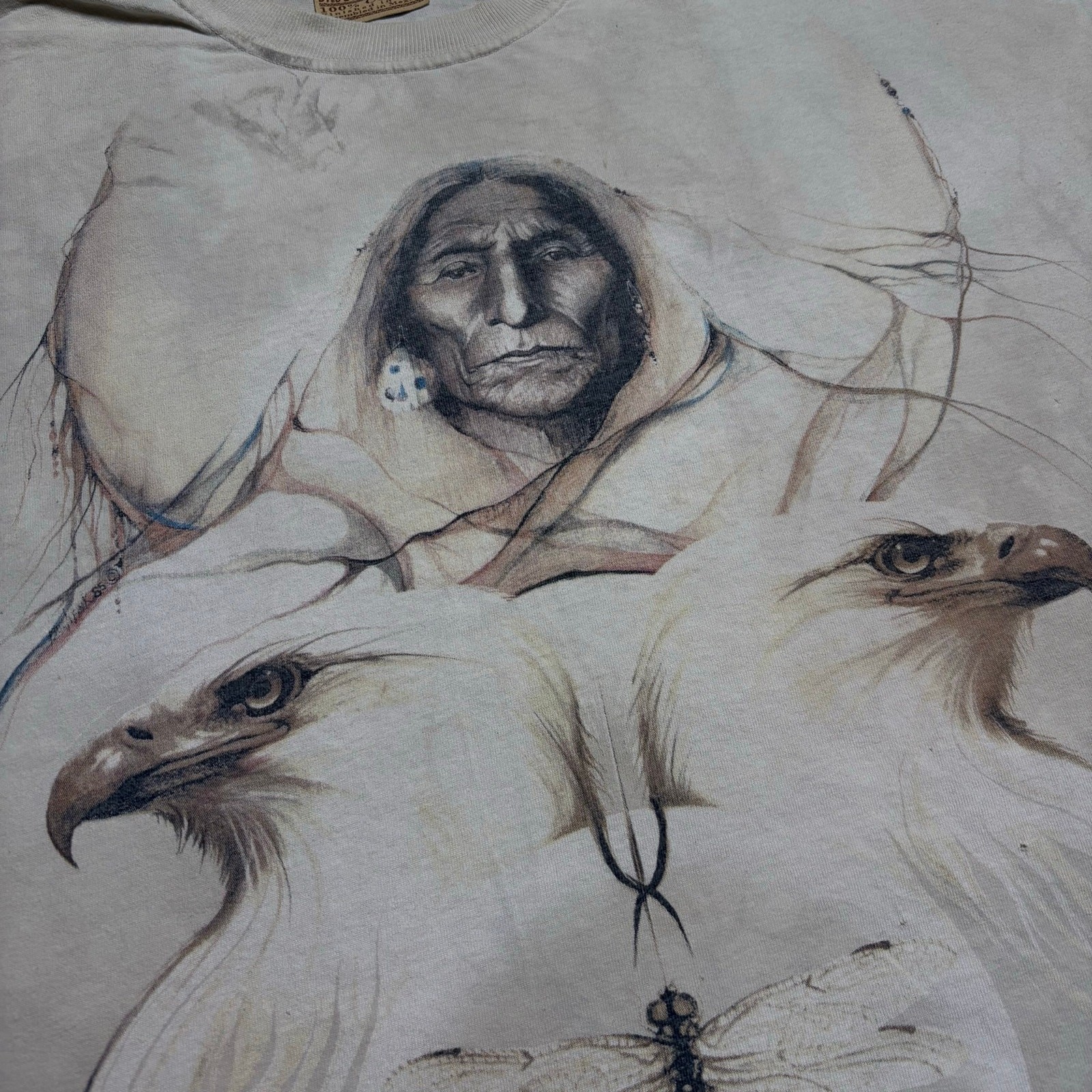 Vintage 90s The Mountain Eagle Indian Nature 2001 Art VTG Shirt Mens Size XL gallery